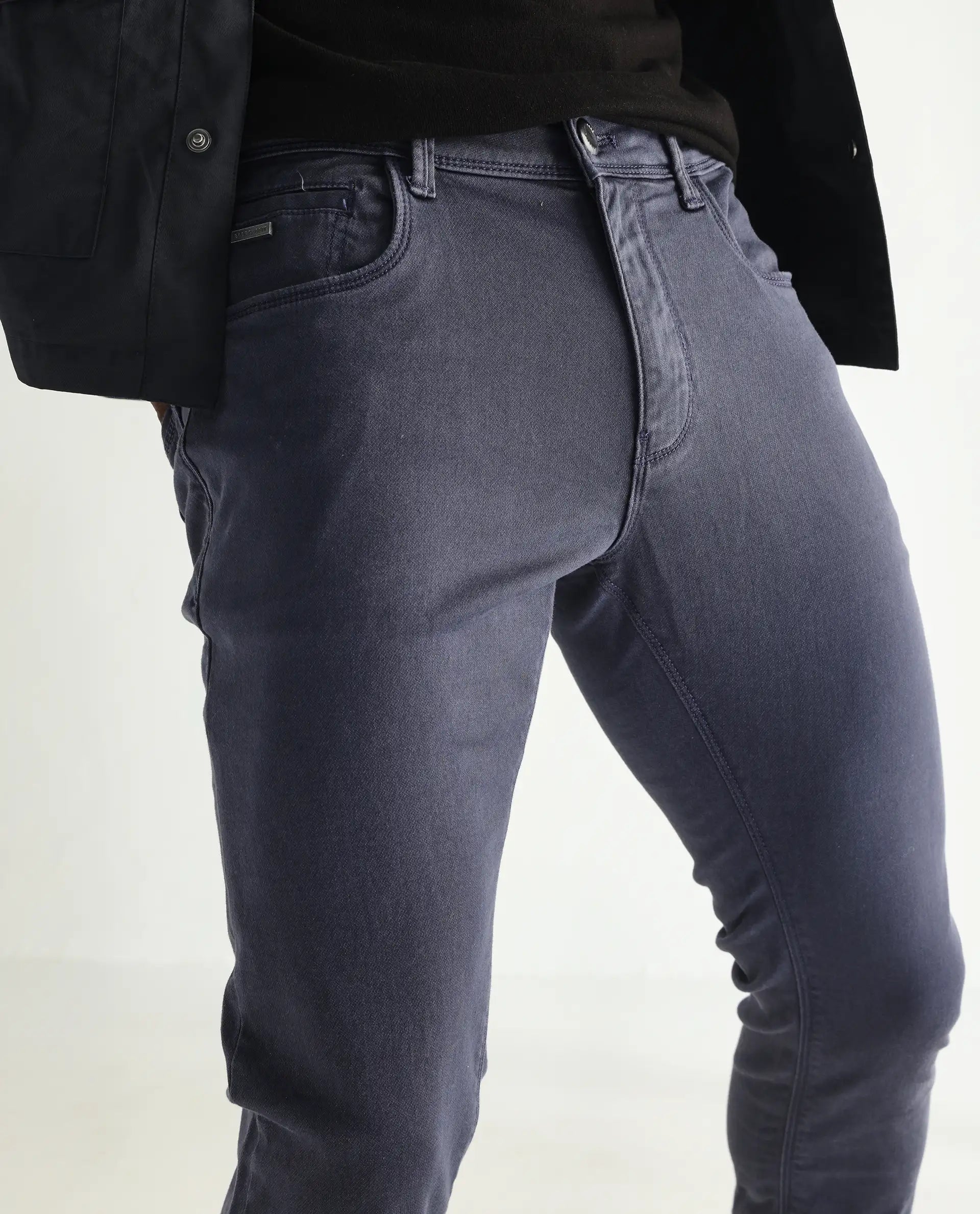 Rare Rabbit Men's Essen Light Purple Cotton Plain Hawk Slim Fit Jeans