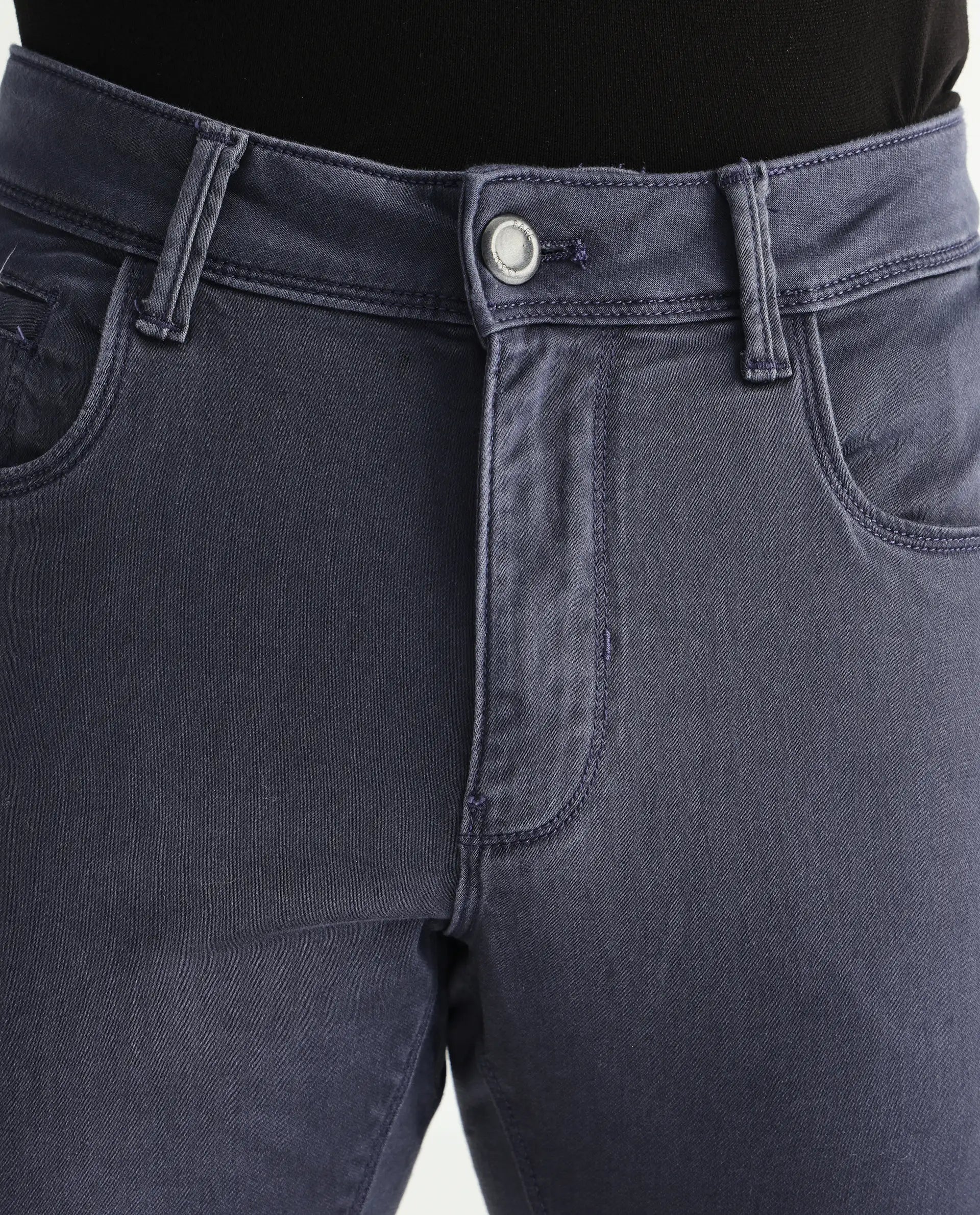 Rare Rabbit Men's Essen Light Purple Cotton Plain Hawk Slim Fit Jeans