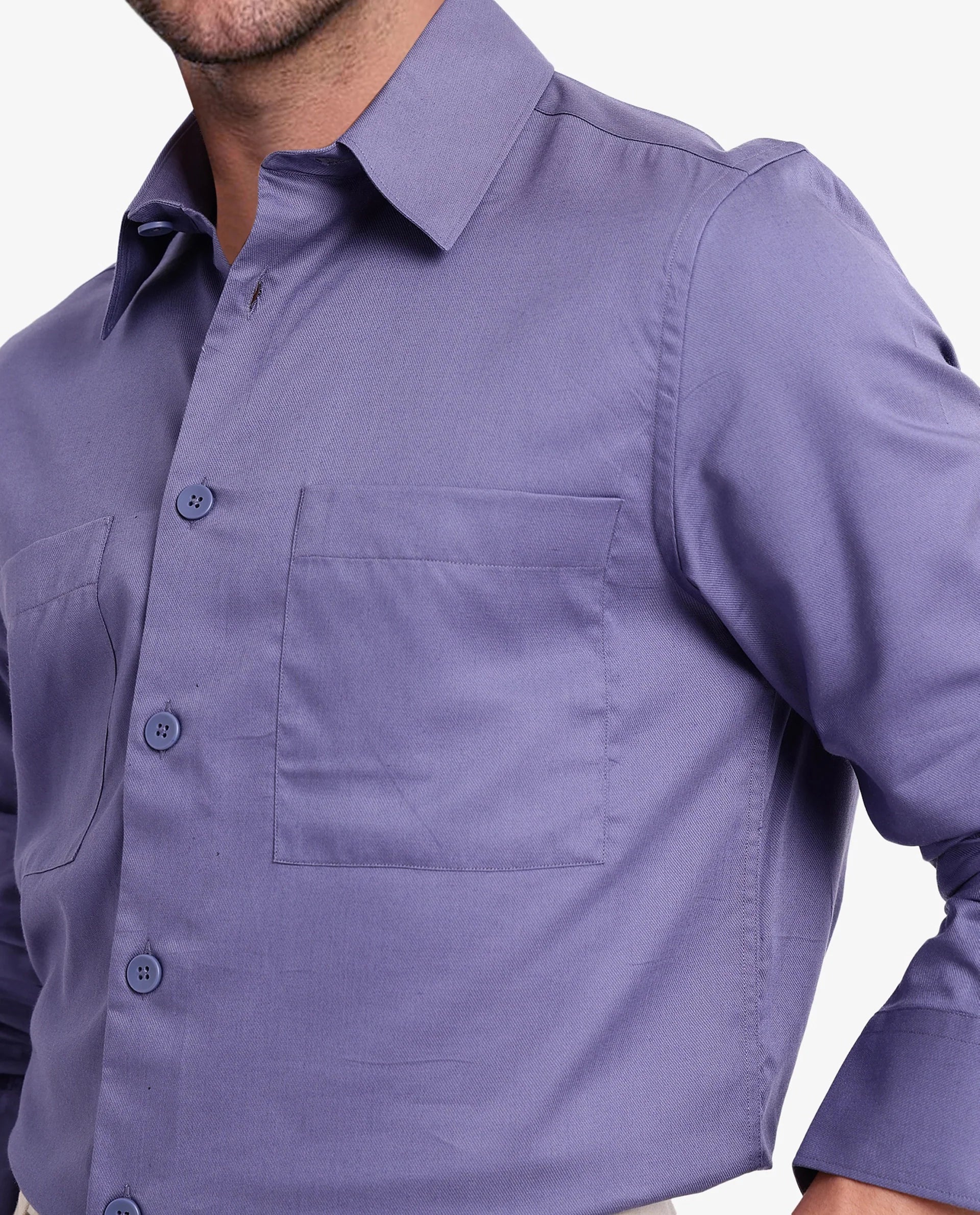 Rare Rabbit Men Esso Dusky Blue Full Sleeve Button Closure Boxy Fit Plain Twill Shirt