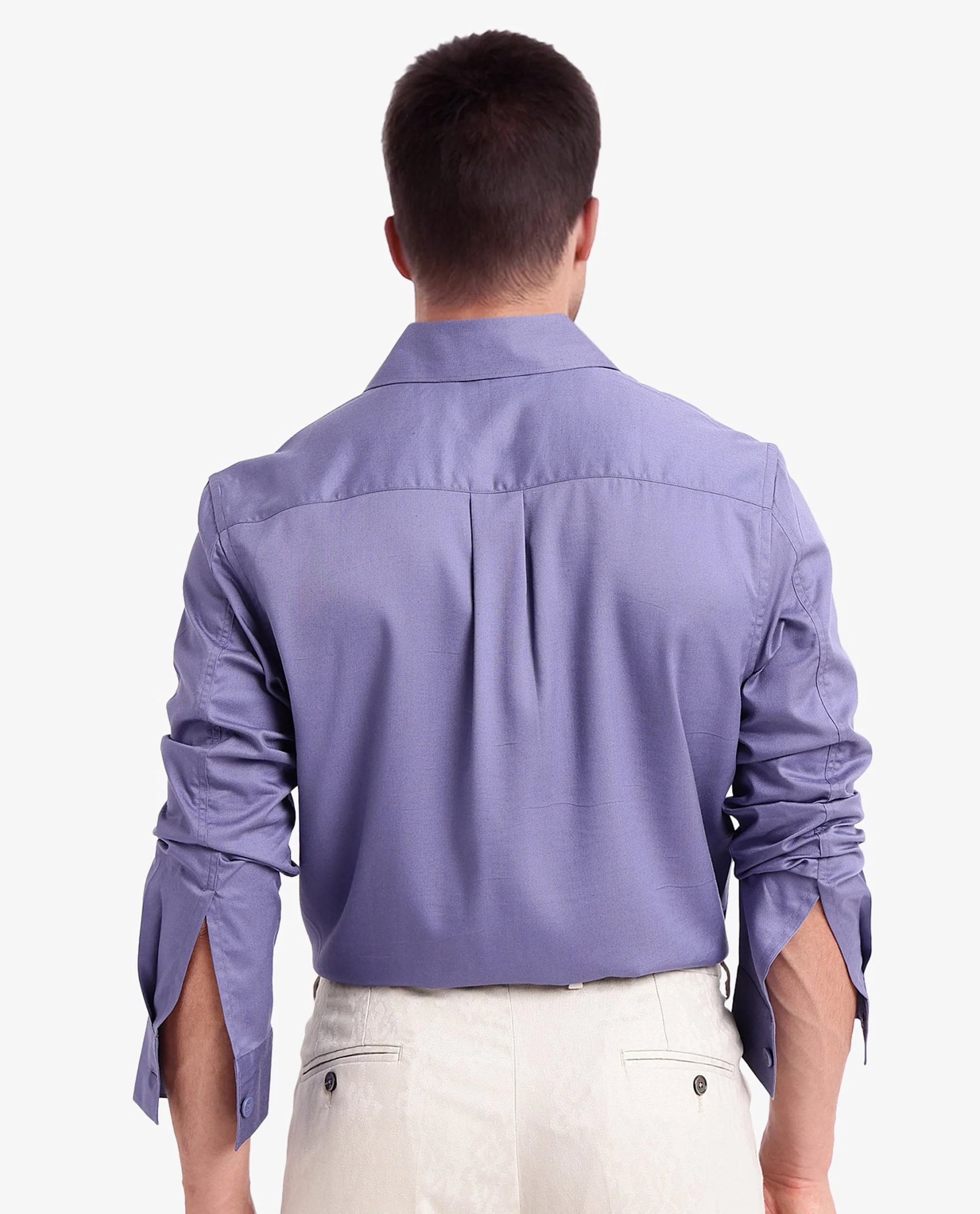 Rare Rabbit Men Esso Dusky Blue Full Sleeve Button Closure Boxy Fit Plain Twill Shirt