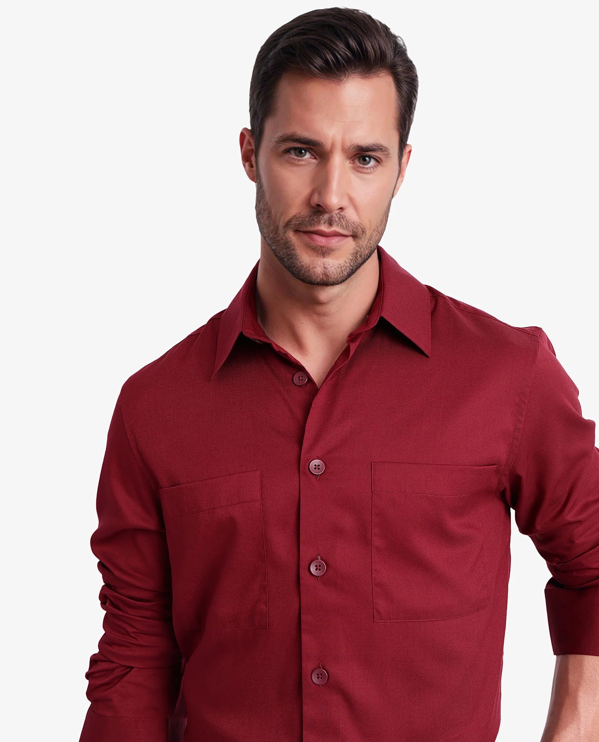 Rare Rabbit Men Esso Maroon Full Sleeve Collared Neck Button Closure Regular Fit Plain Shirt