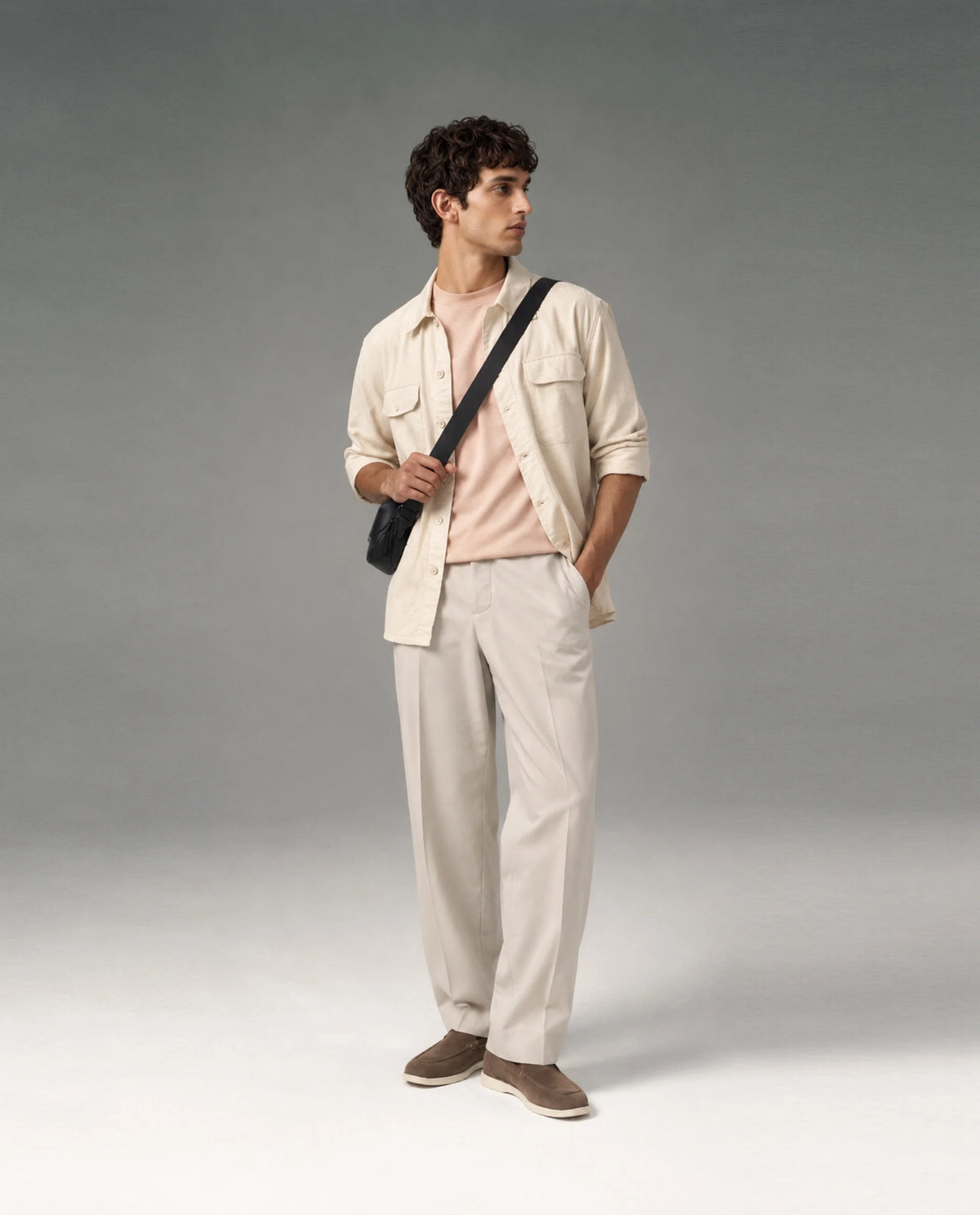 Rare Rabbit Men's Essot Grey Excel Blend Plain Baggy Fit Trouser