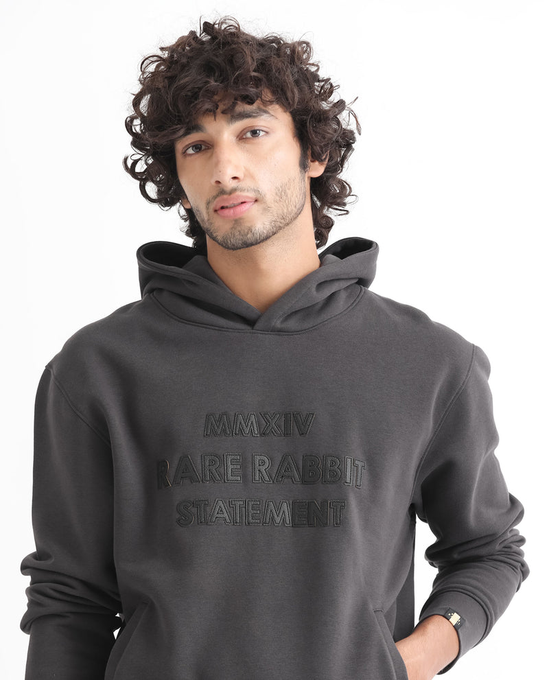 RARE RABBIT MENS ETHER DARK GREY SWEATSHIRT COTTON POLYESTER FABRIC HOODED NECK KNITTED FULL SLEEVES COMFORTABLE FIT