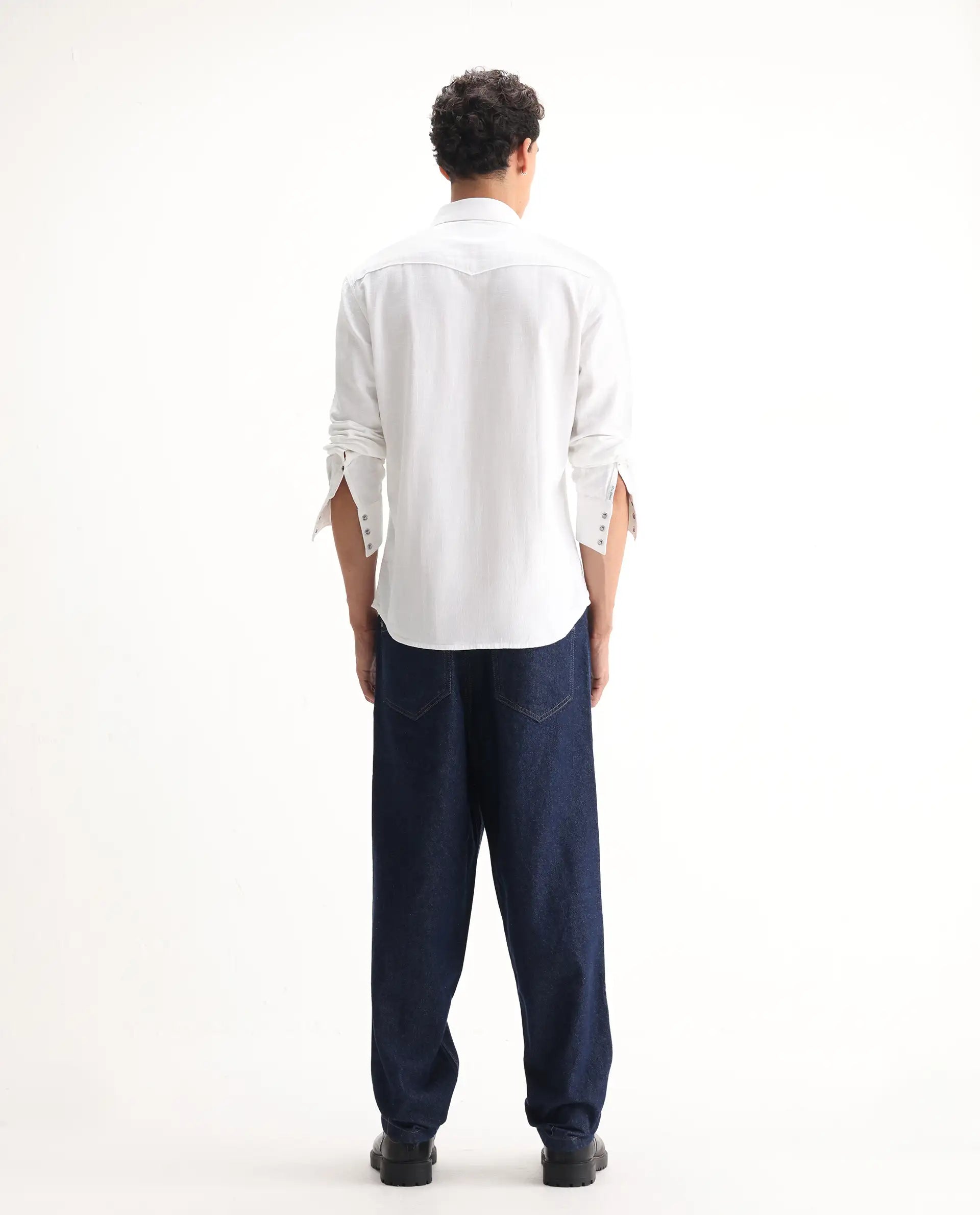 Rare Rabbit Men's Evet-2 Dark Blue Cotton Plain Baggy Fit Jeans