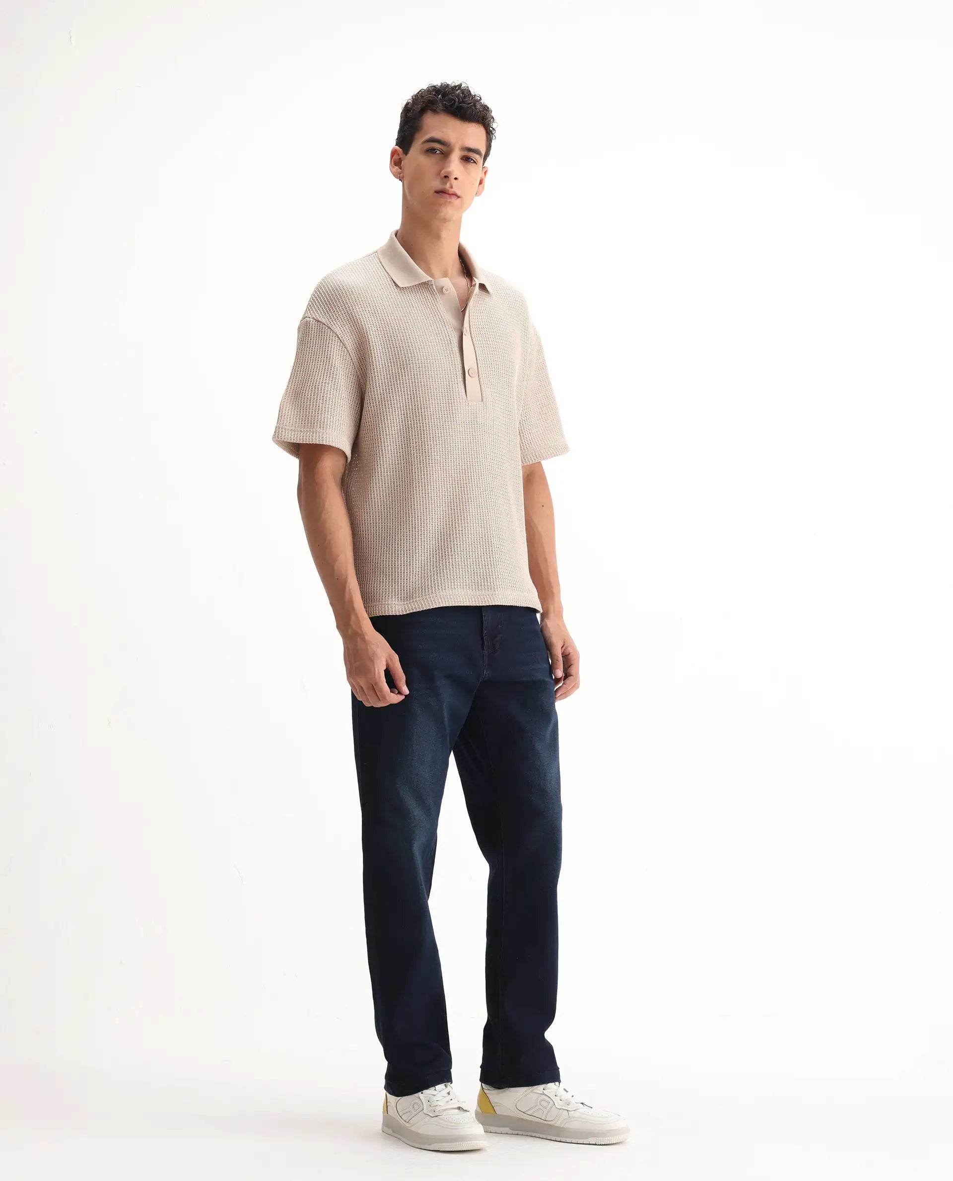 Rare Rabbit Men's Evolve Dark Navy Cotton Blend Plain Morris Regular Fit Jeans