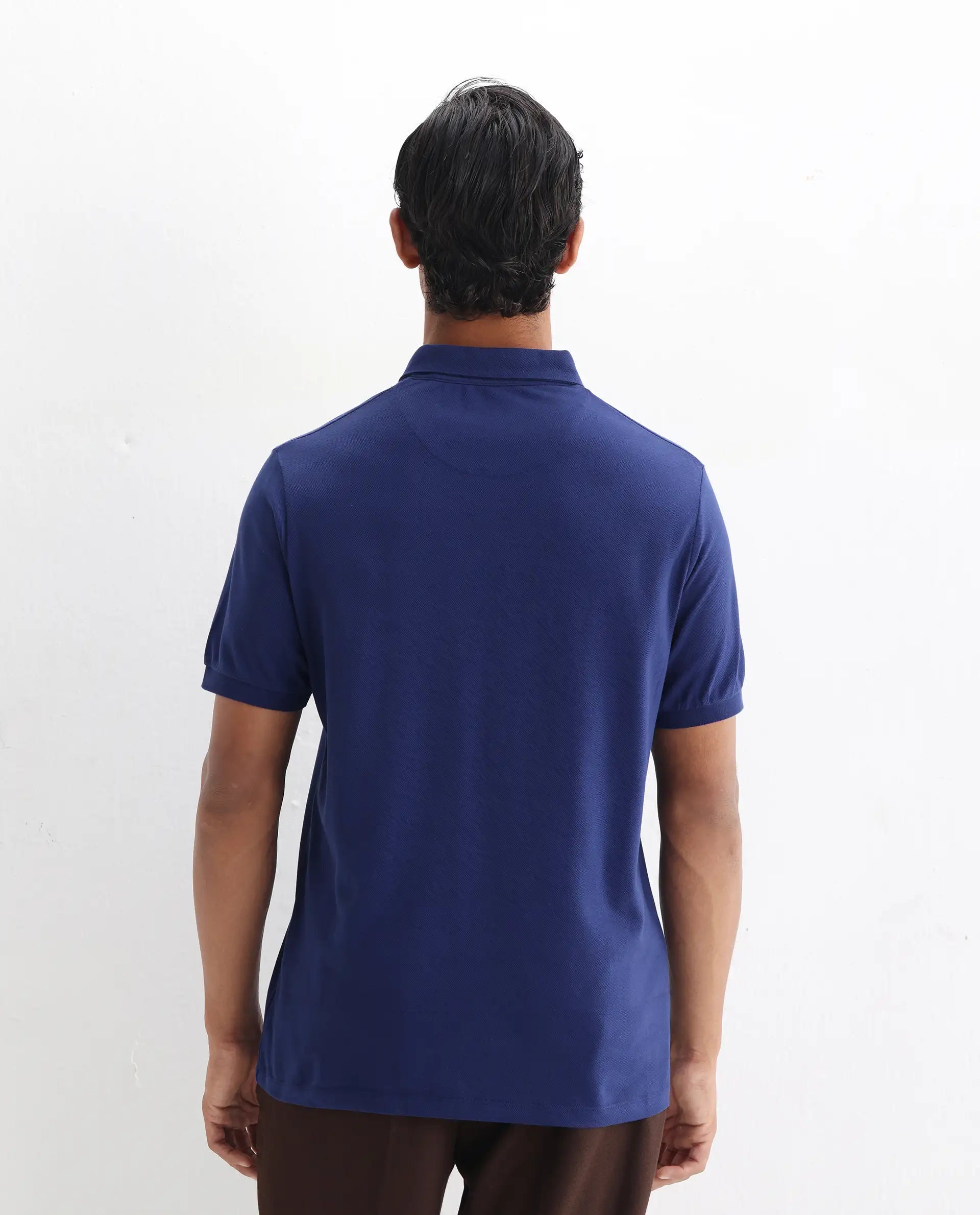 Rare Rabbit Men's Face Blue Cotton Embroidered Regular Fit Half Sleeve Polo