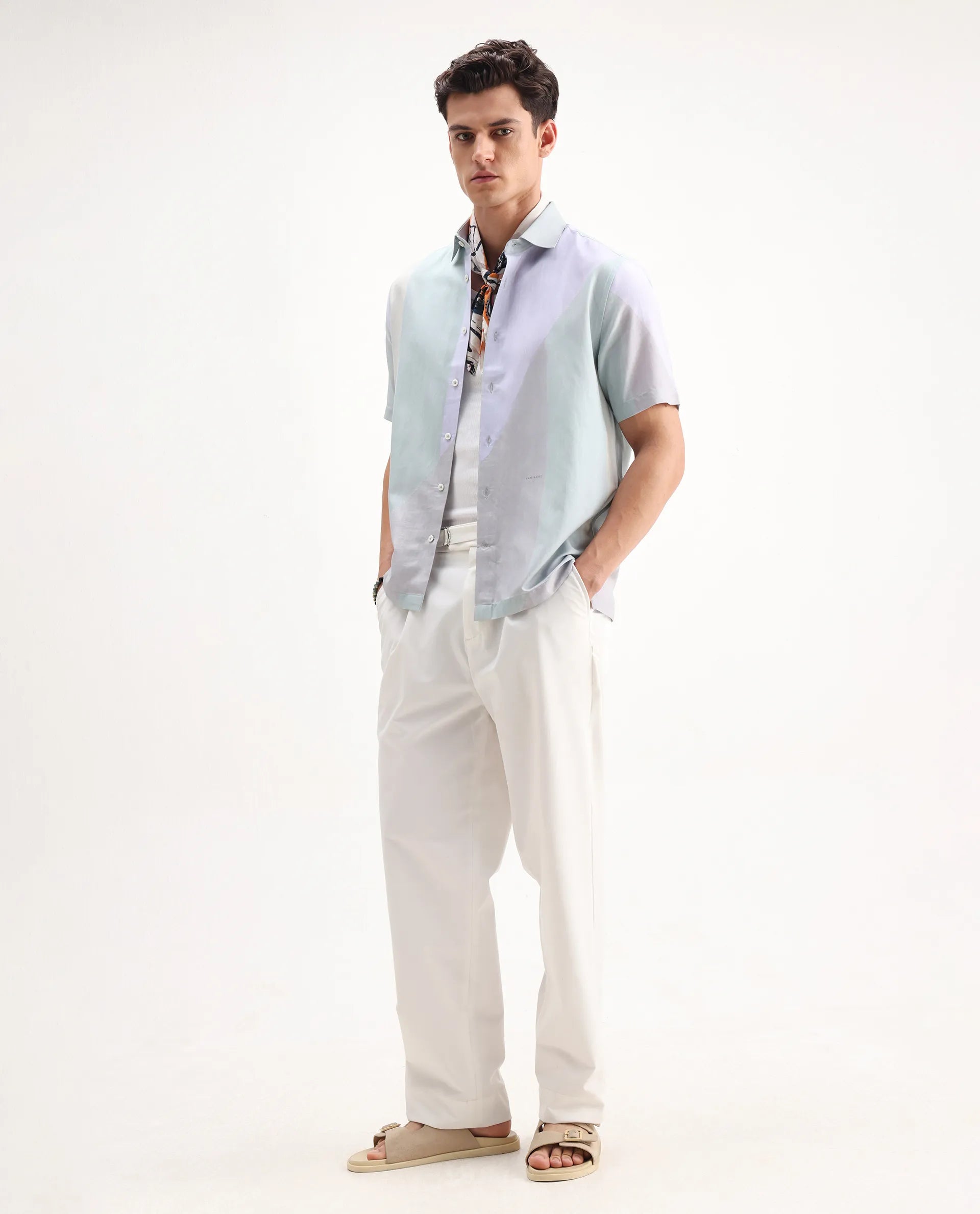 Rare Rabbit Men's Fade Pastel Green Cotton Blend Geometric Print Regul