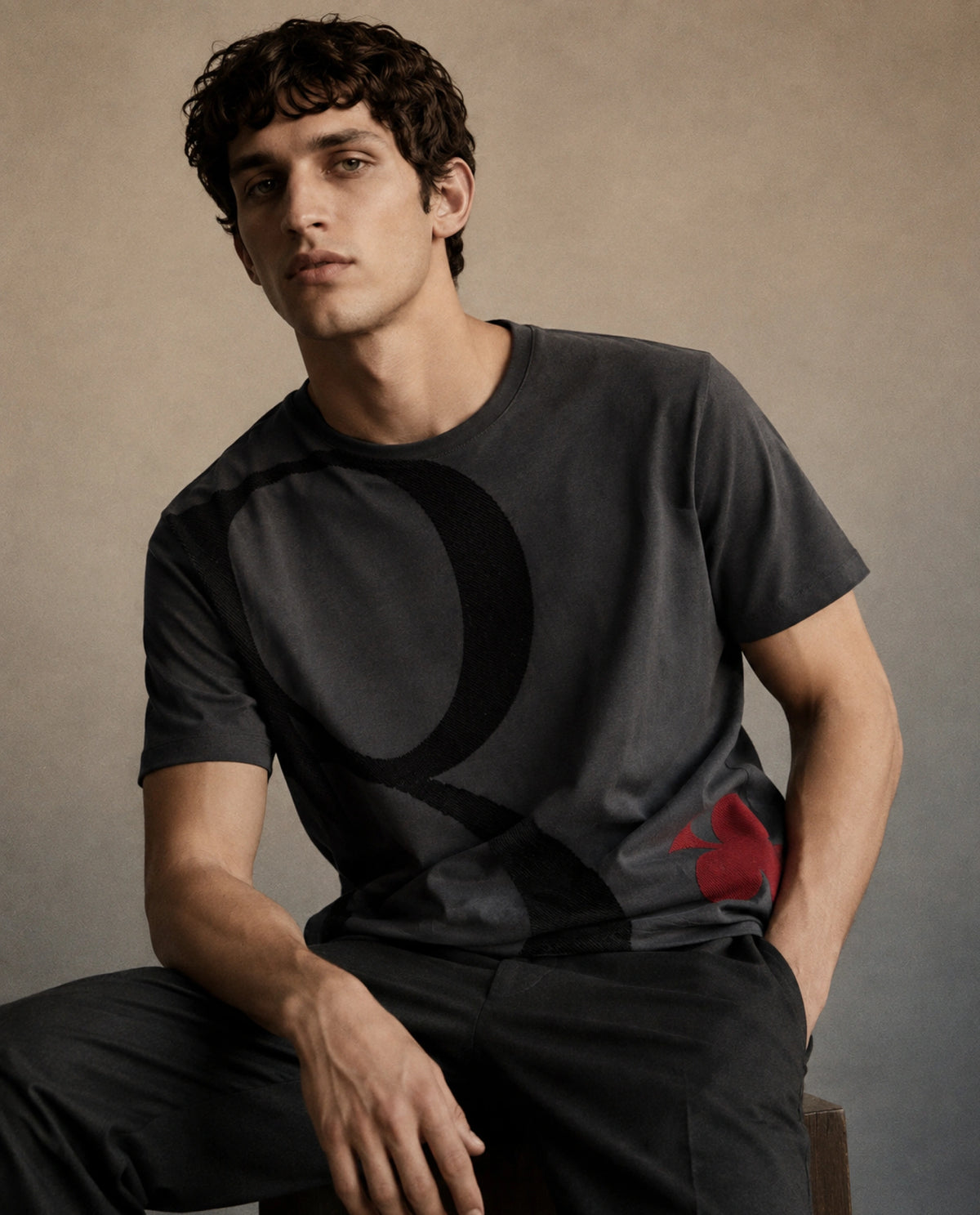 Rare Rabbit Men's Farell Dark Grey Cotton Blend Crew Neck Regular Graphic Print T-Shirt