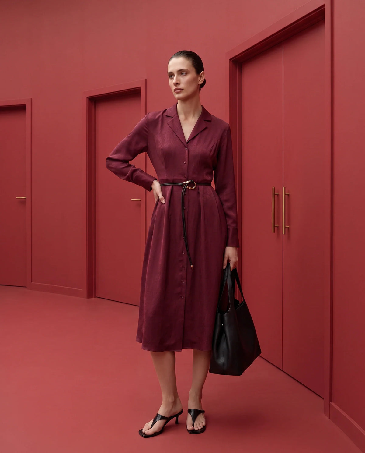 Rareism Women's Fasino Red Polyester Button Fit And Flare Dress