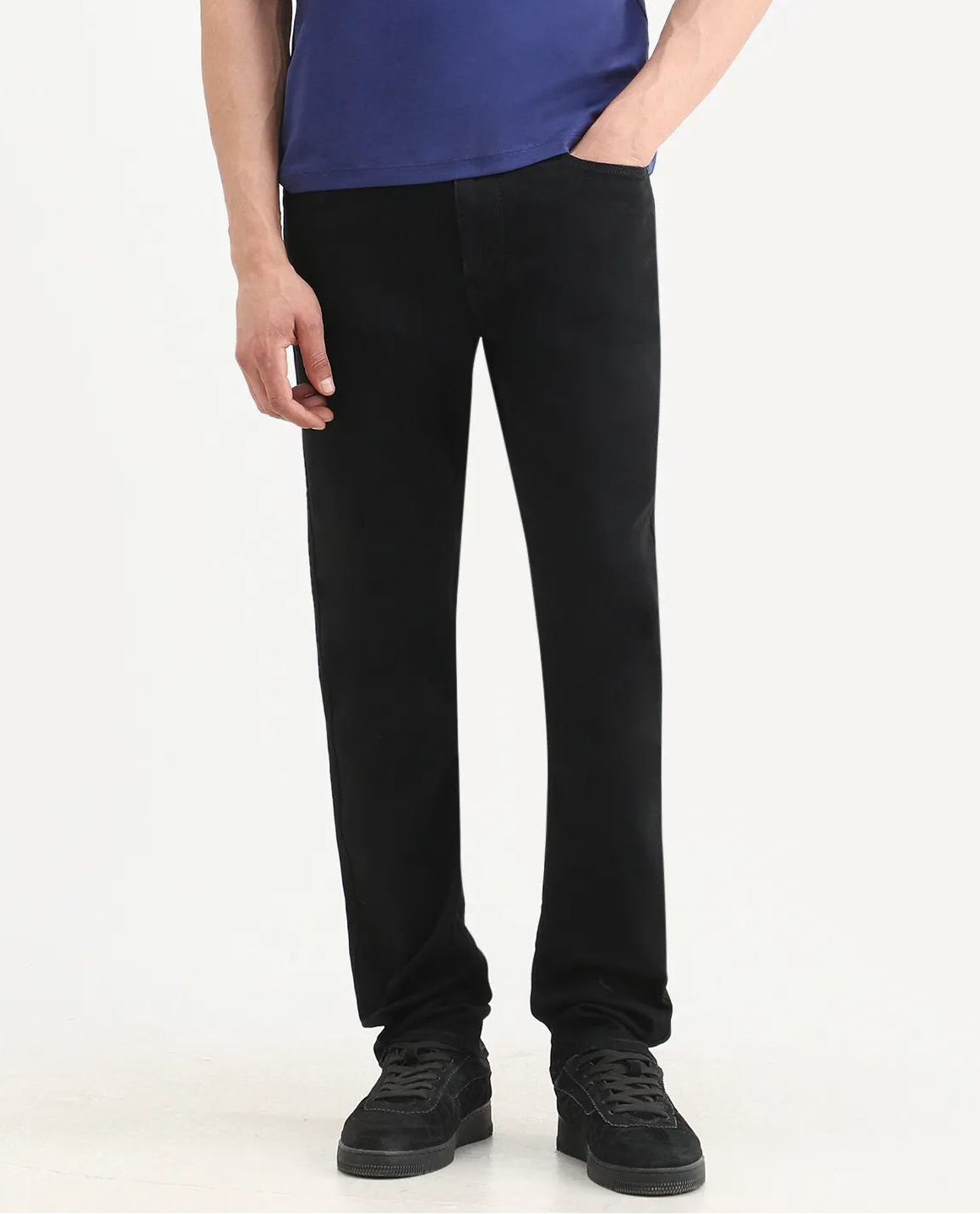 Rare Rabbit Men's Fiz B Black Cotton Blend Fabric Morris Regular Fit Plain Jeans