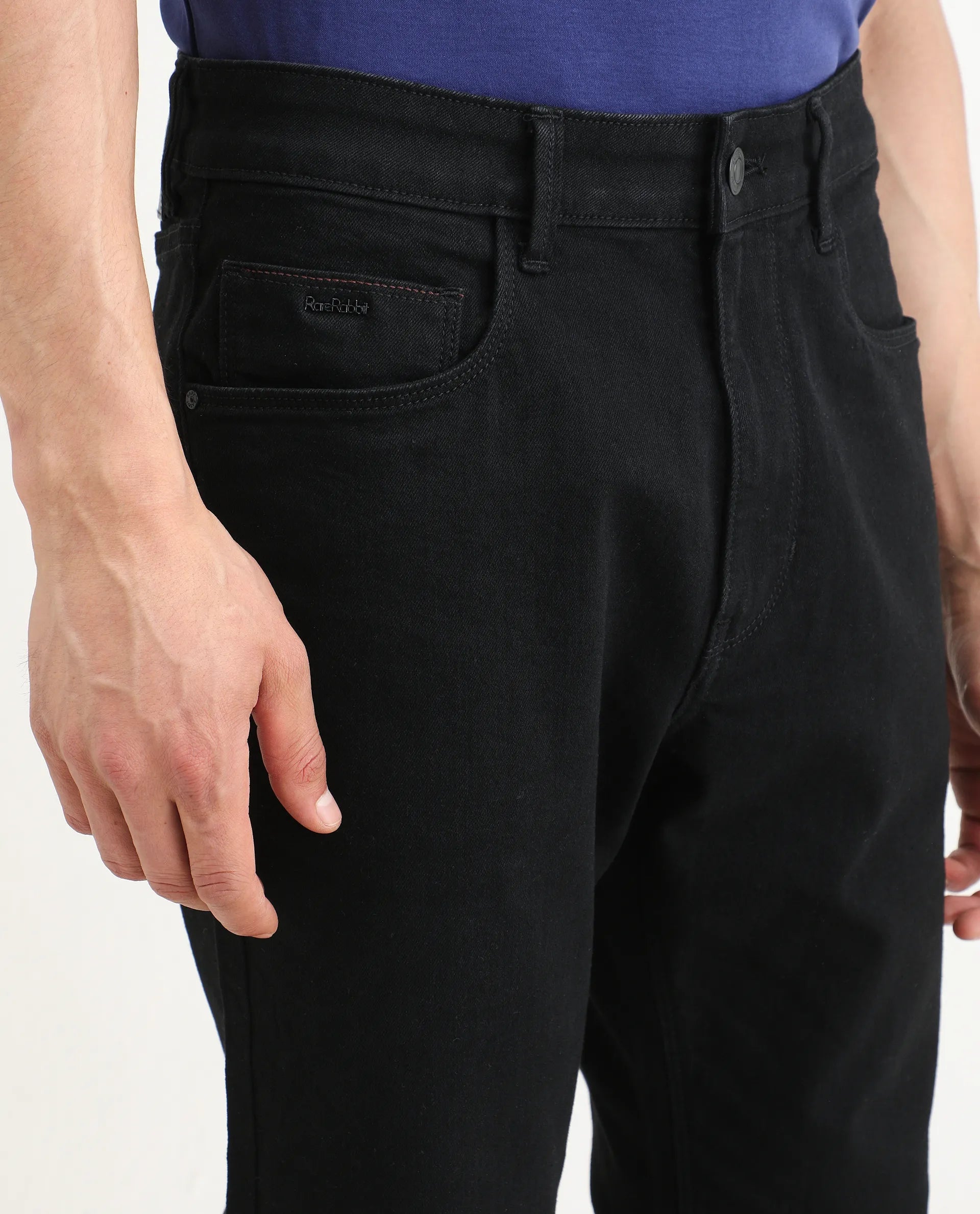 Rare Rabbit Men's Fiz B Black Cotton Blend Fabric Morris Regular Fit Plain Jeans