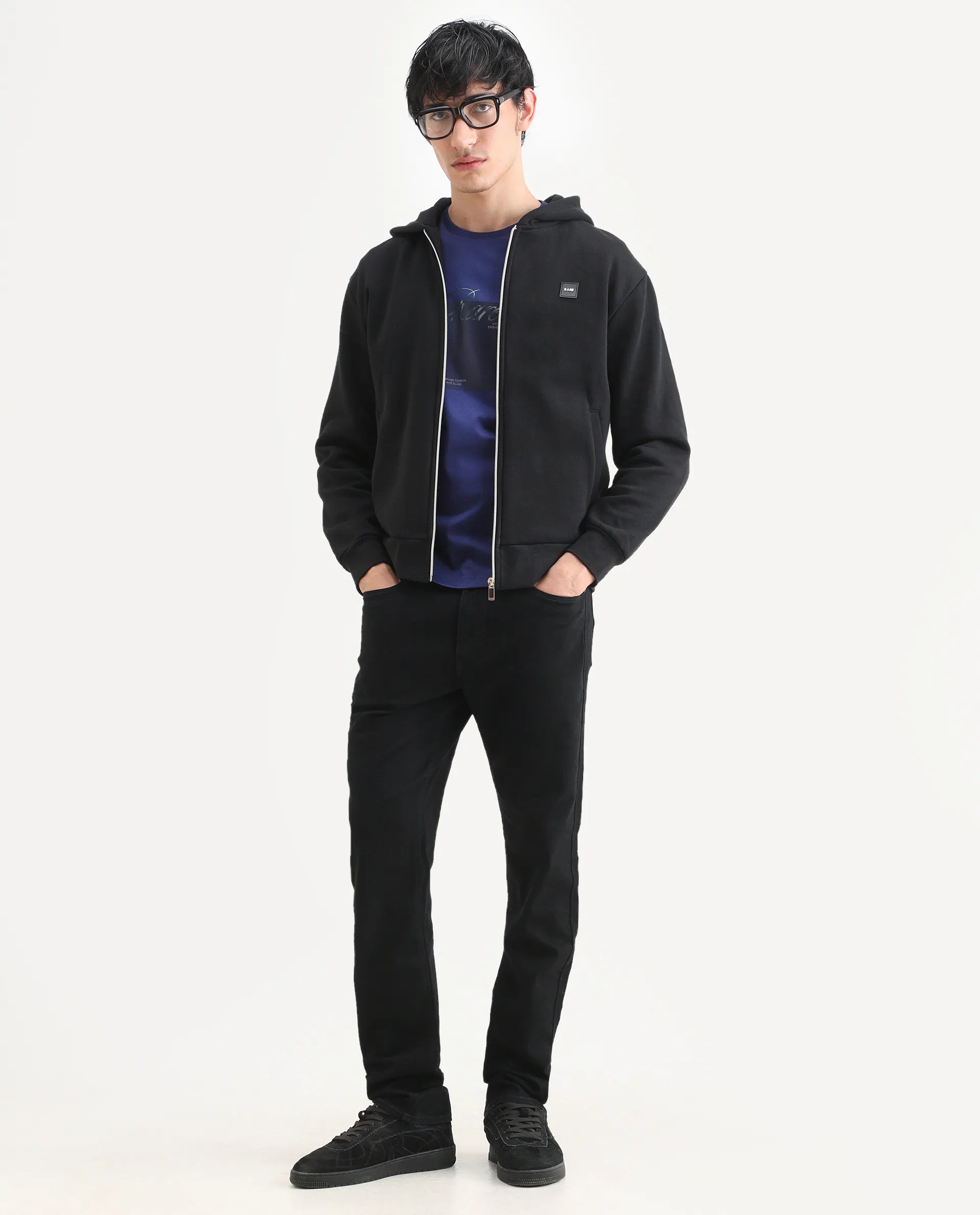 Rare Rabbit Men's Fiz B Black Cotton Blend Fabric Morris Regular Fit Plain Jeans