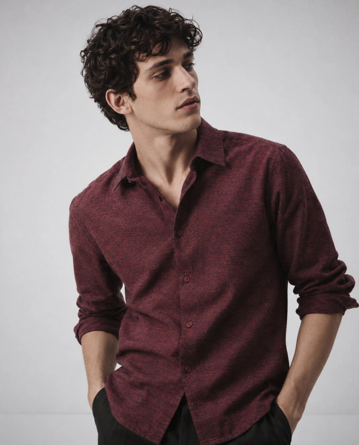 Rare Rabbit Men's Flark Dark Maroon Cotton Spread Collar Regular Plain Shirt