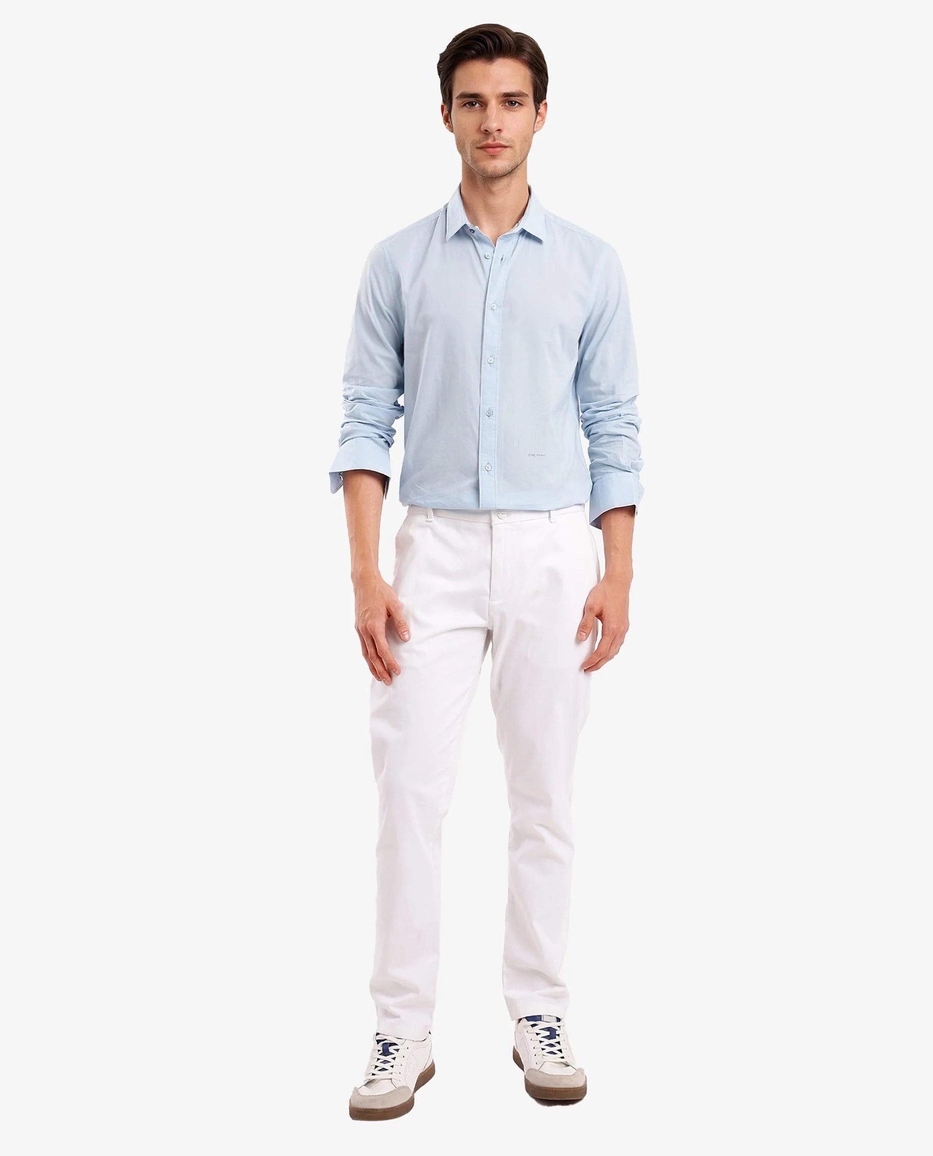 Rare Rabbit Men's Flees Light Blue Cotton Fabric Full Sleeves Solid Shirt