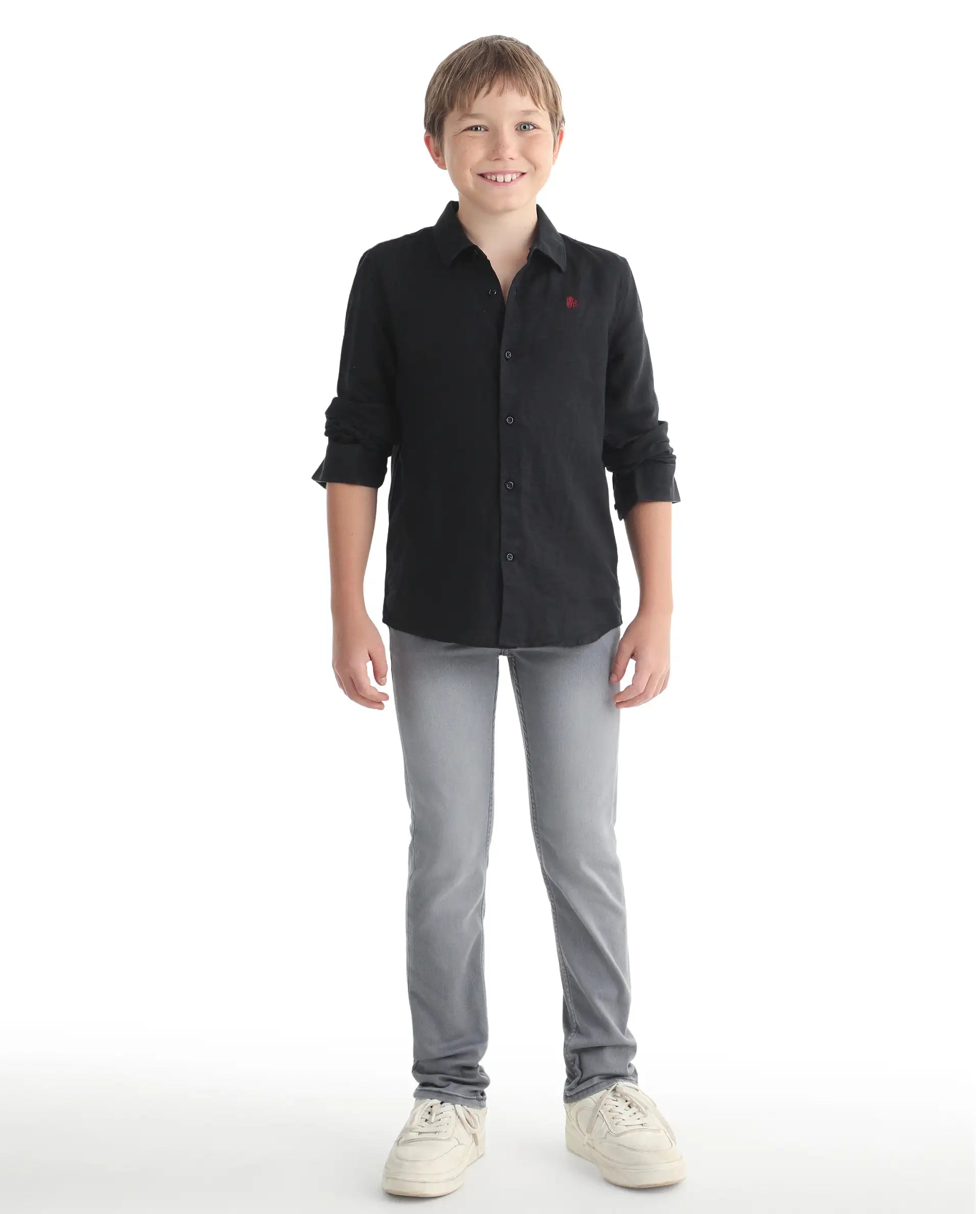 Rare Ones Kids Flint Light Grey Cotton Blend Fabric Zipper Closure Regular Fit Jeans