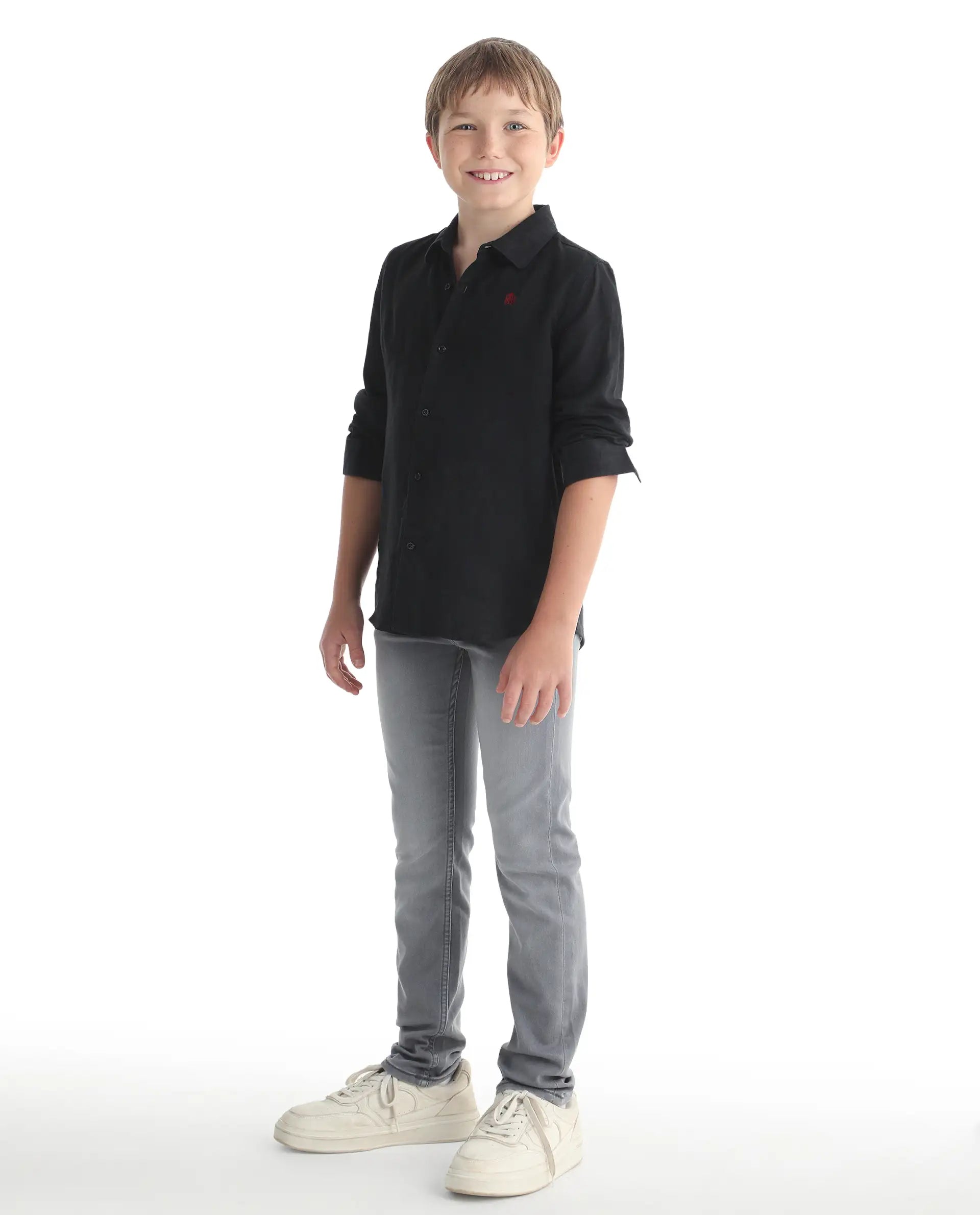 Rare Ones Kids Flint Light Grey Cotton Blend Fabric Zipper Closure Regular Fit Jeans
