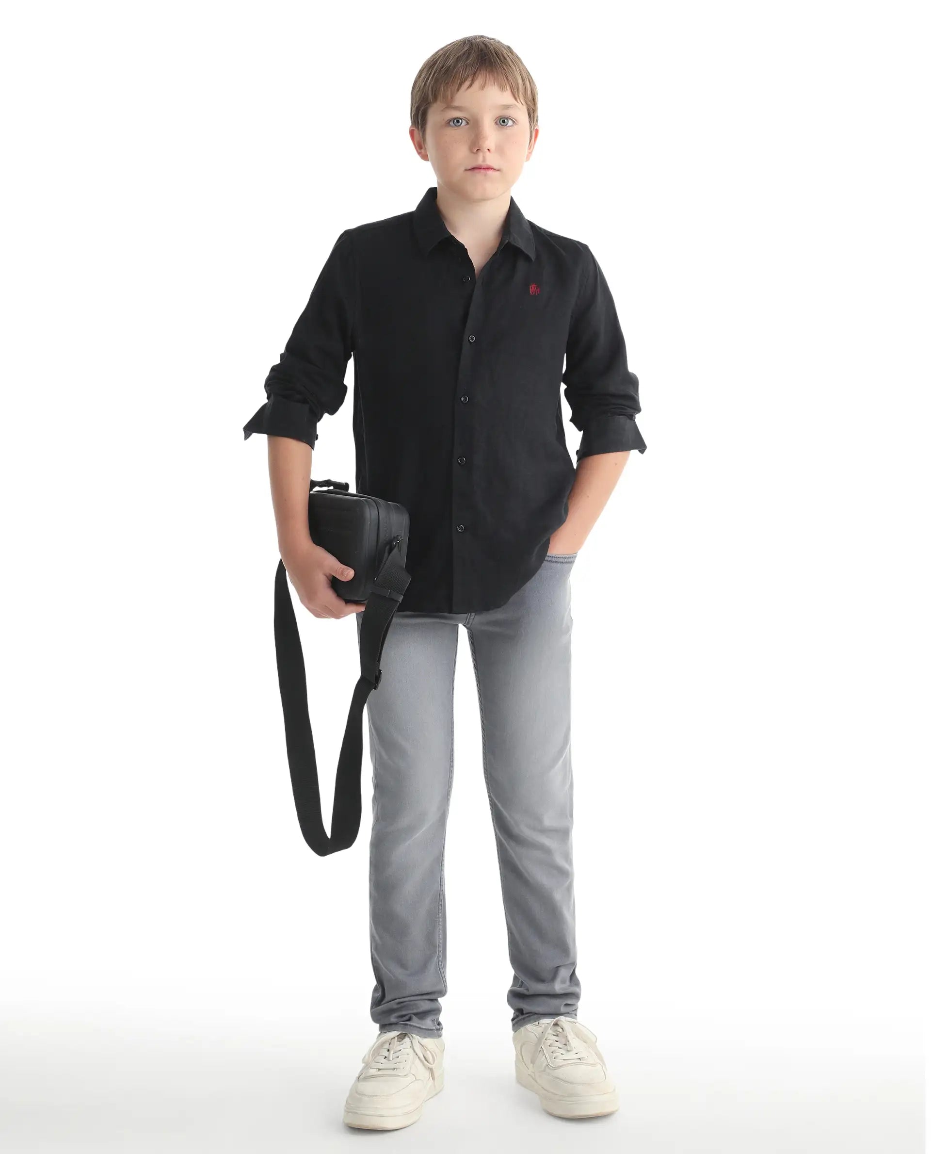Rare Ones Kids Flint Light Grey Cotton Blend Fabric Zipper Closure Regular Fit Jeans
