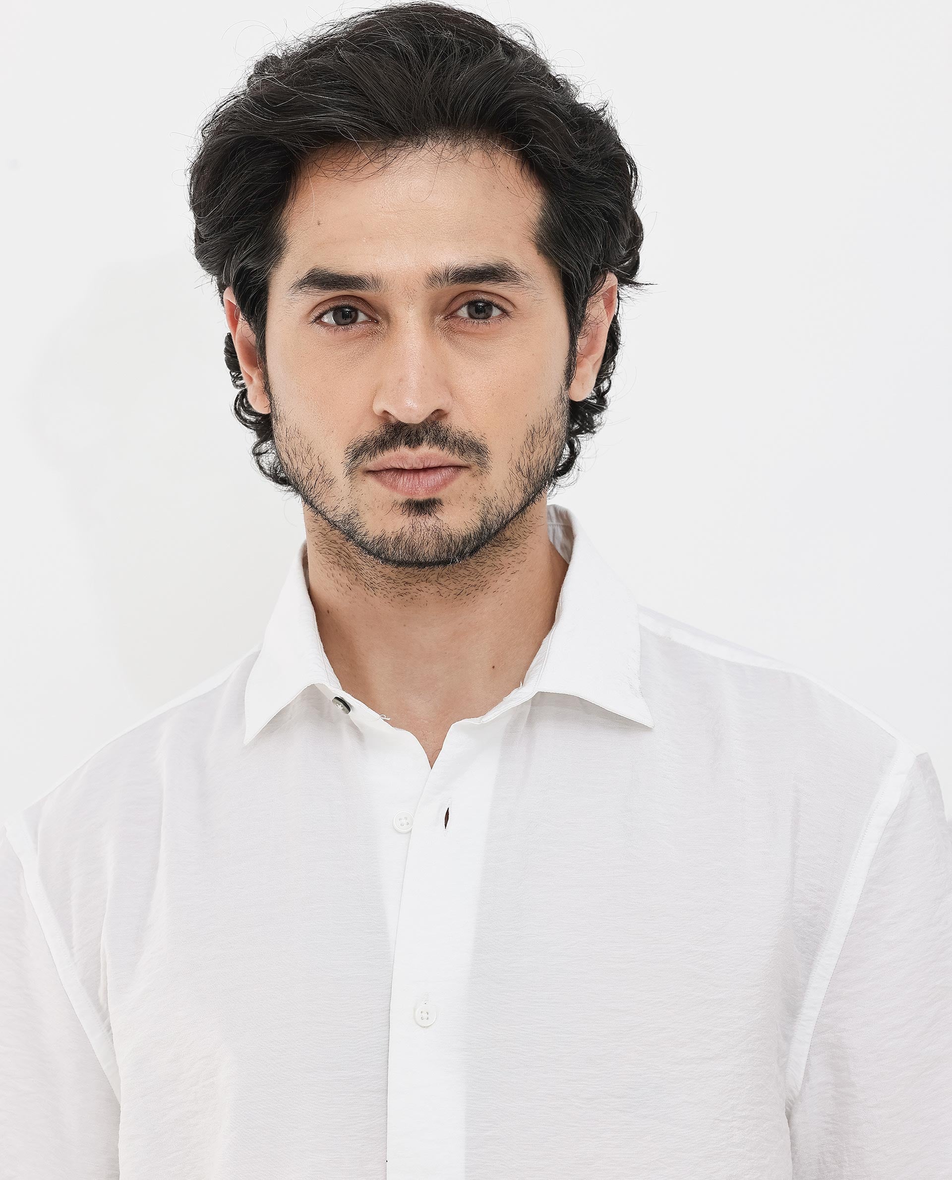 Rare Rabbit Men's Flo White Viscose Fabric Half Sleeves Boxy Fit Creased Effect Solid Shirt