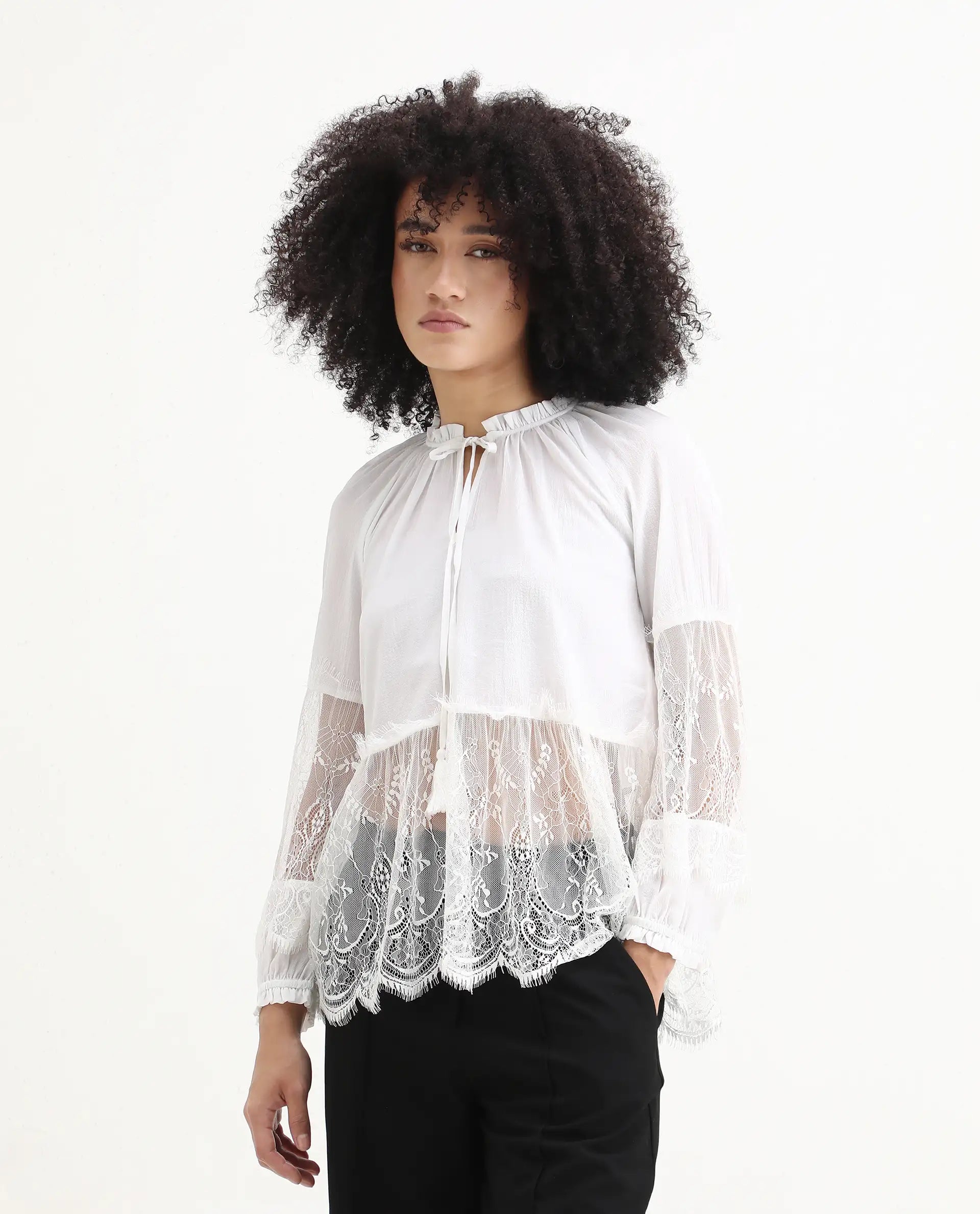 Rareism Women's Florida White Sweetheart Neck Plain Raglan Sleeve Relaxed Fit Top