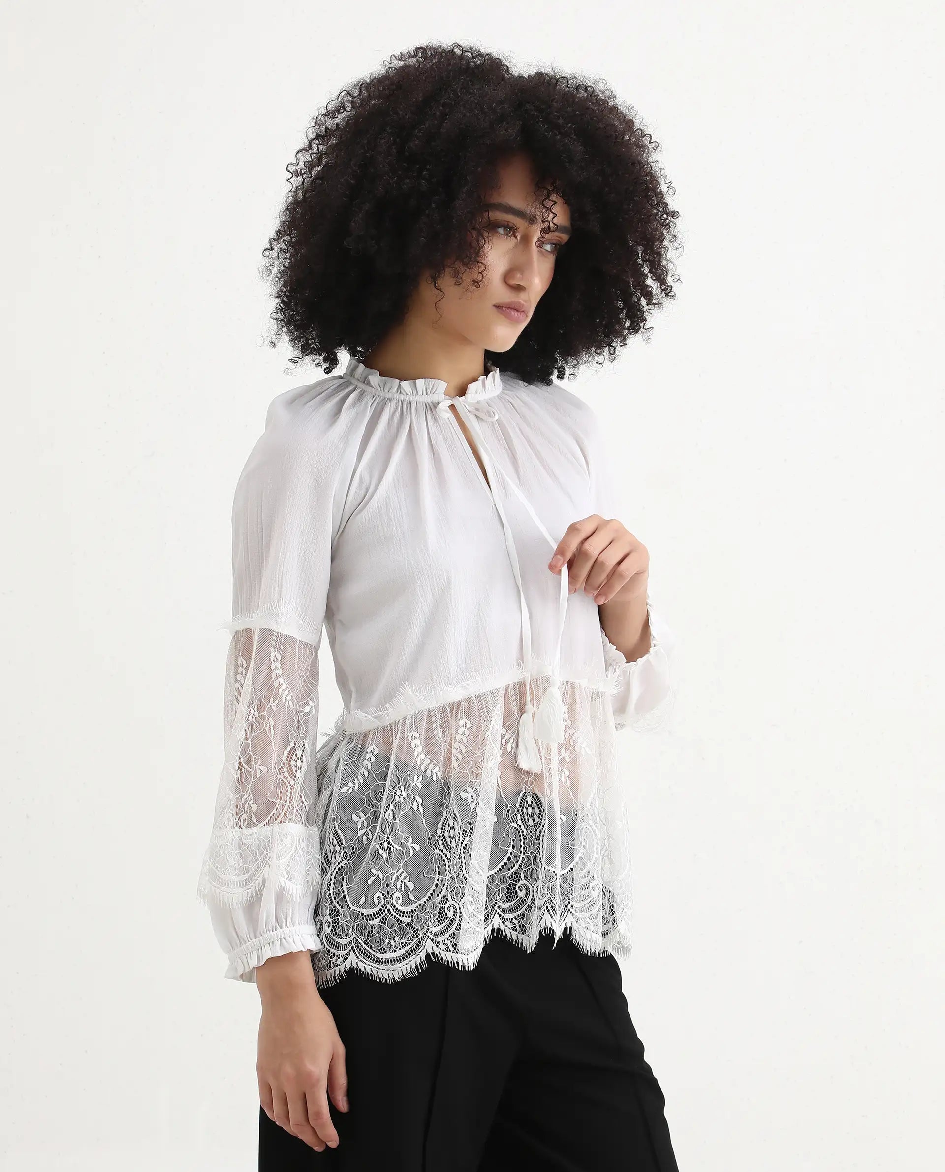 Rareism Women's Florida White Sweetheart Neck Plain Raglan Sleeve Relaxed Fit Top