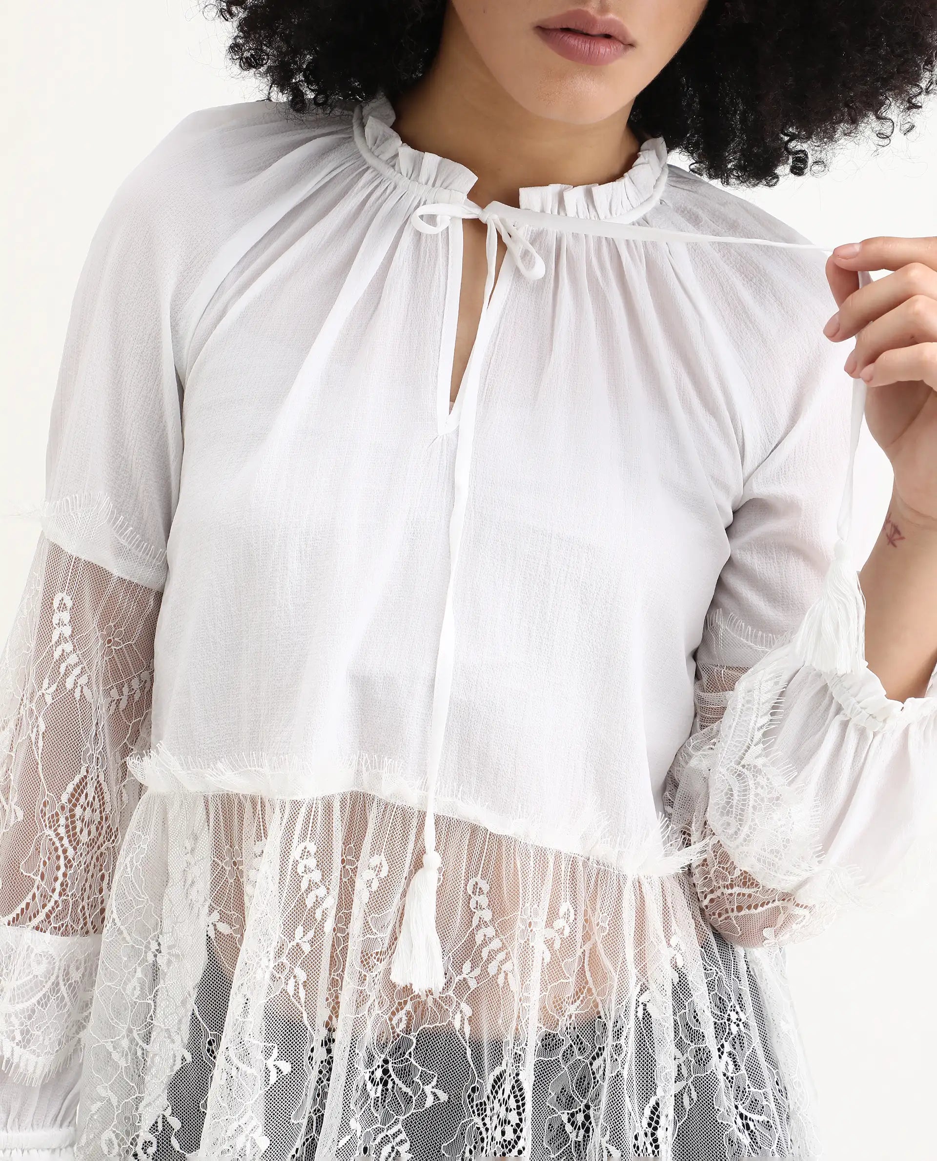 Rareism Women's Florida White Sweetheart Neck Plain Raglan Sleeve Relaxed Fit Top