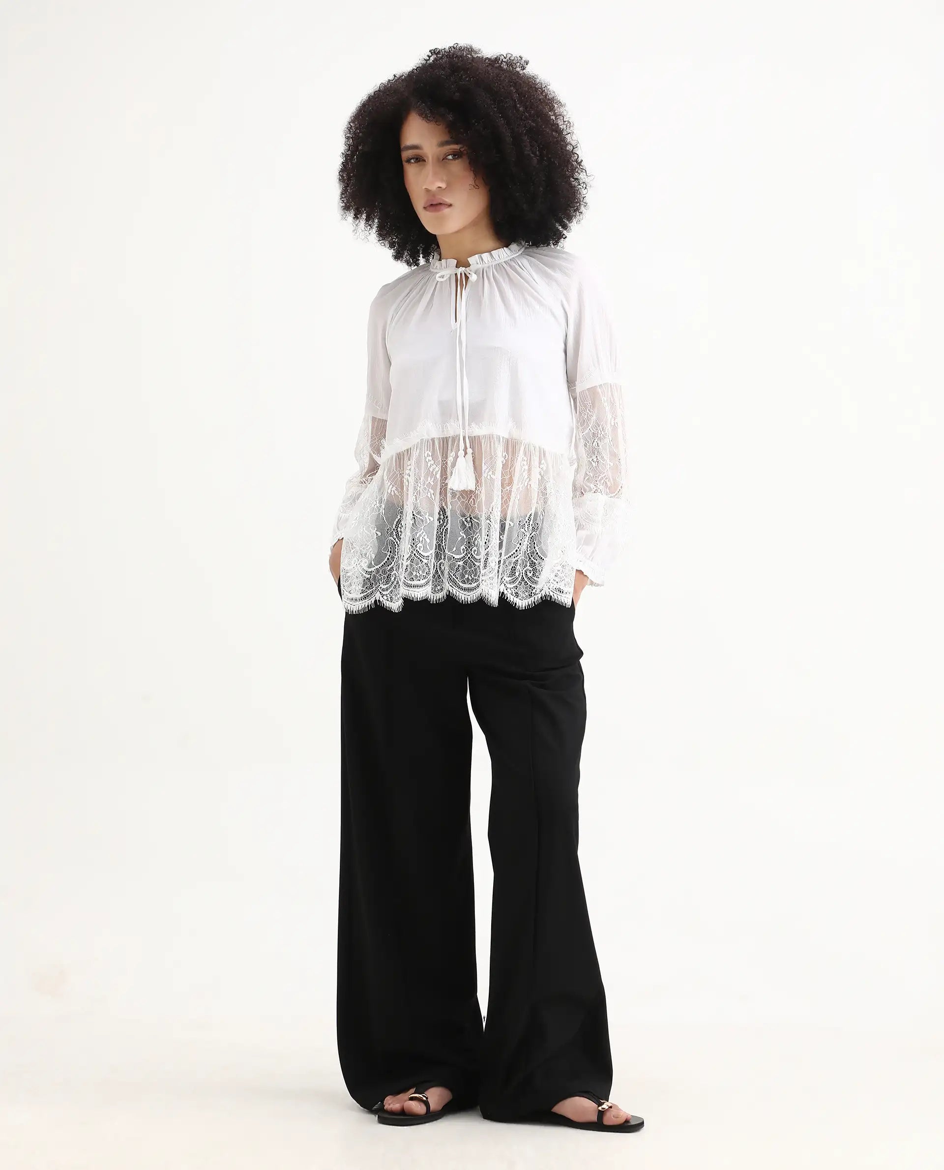 Rareism Women's Florida White Sweetheart Neck Plain Raglan Sleeve Relaxed Fit Top