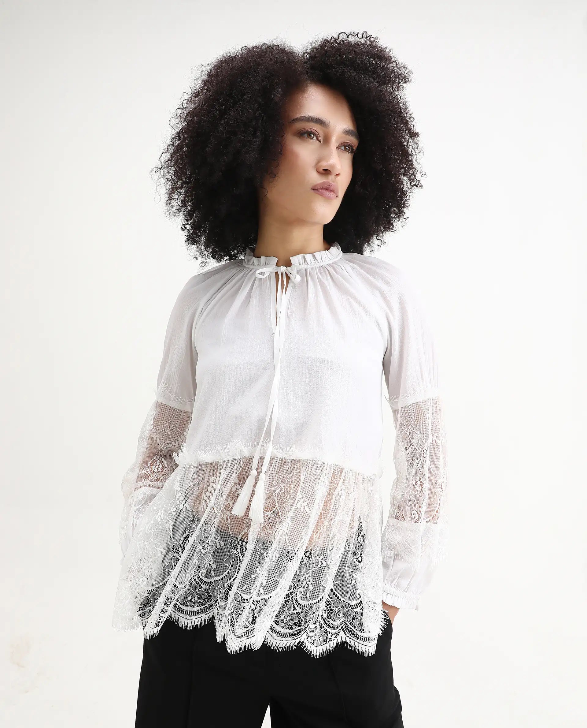 Rareism Women's Florida White Sweetheart Neck Plain Raglan Sleeve Relaxed Fit Top