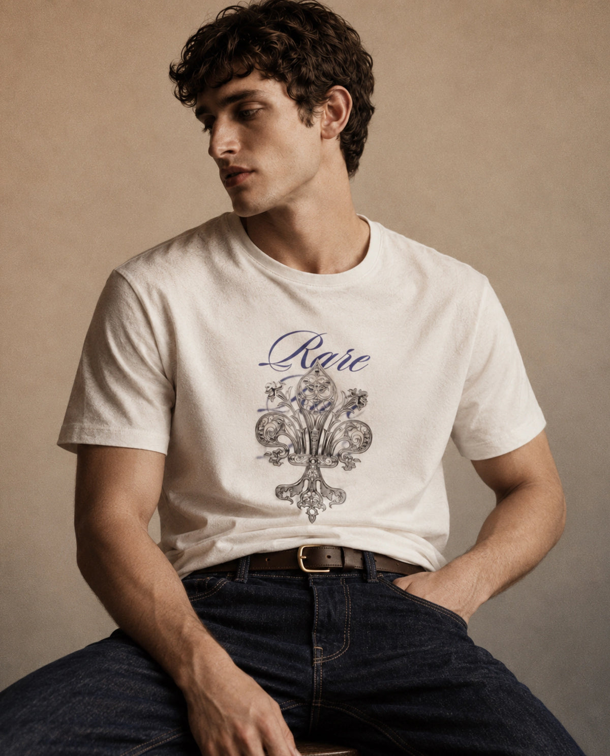 Rare Rabbit Men's Ford Off White Cotton Crew Neck Regular Graphic Print T-Shirt