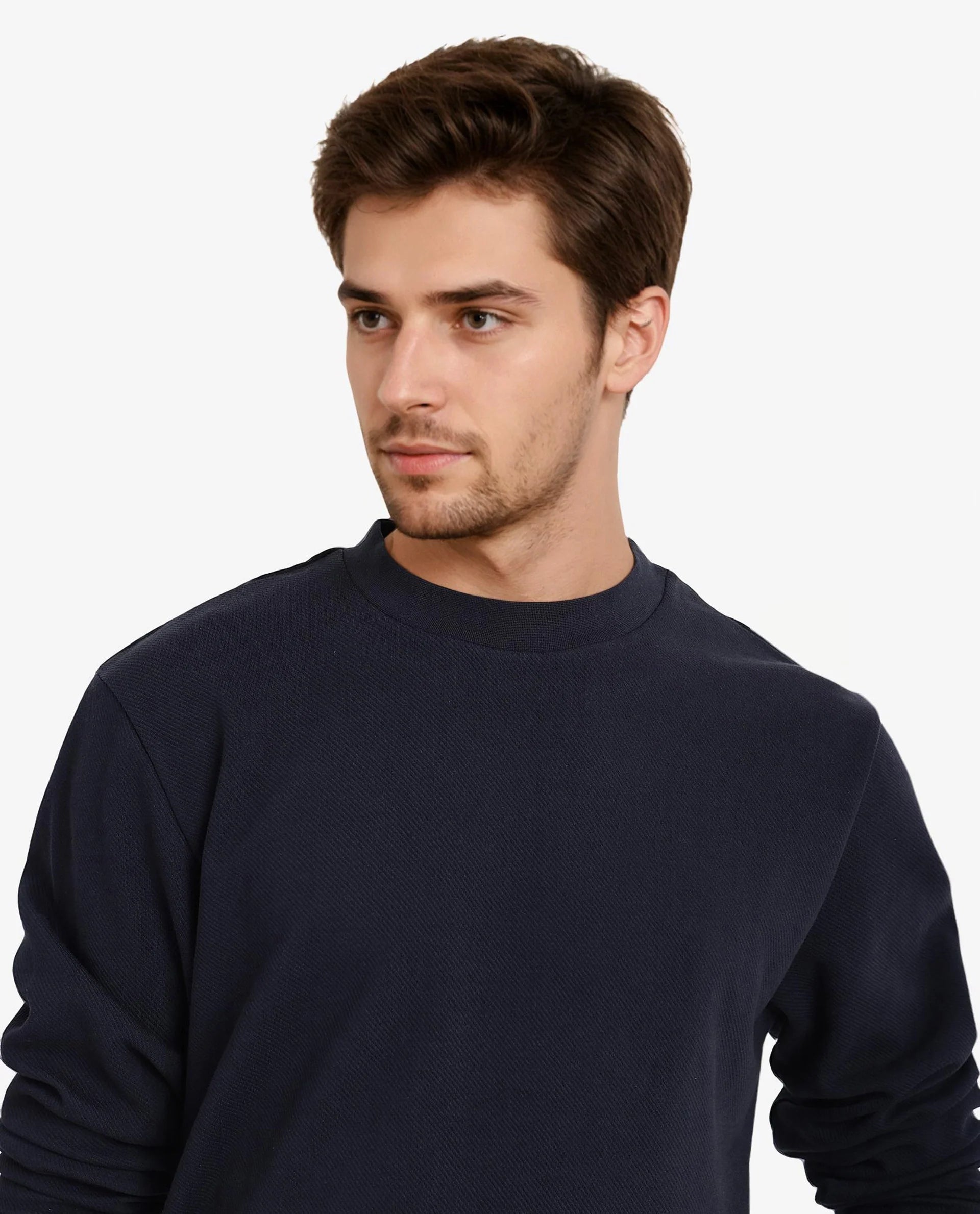 Rare Rabbit Men Foy Navy Cotton Fabric Full Sleeve Crew Neck Regular Fit Cavalry Twill Plain Sweatshirt