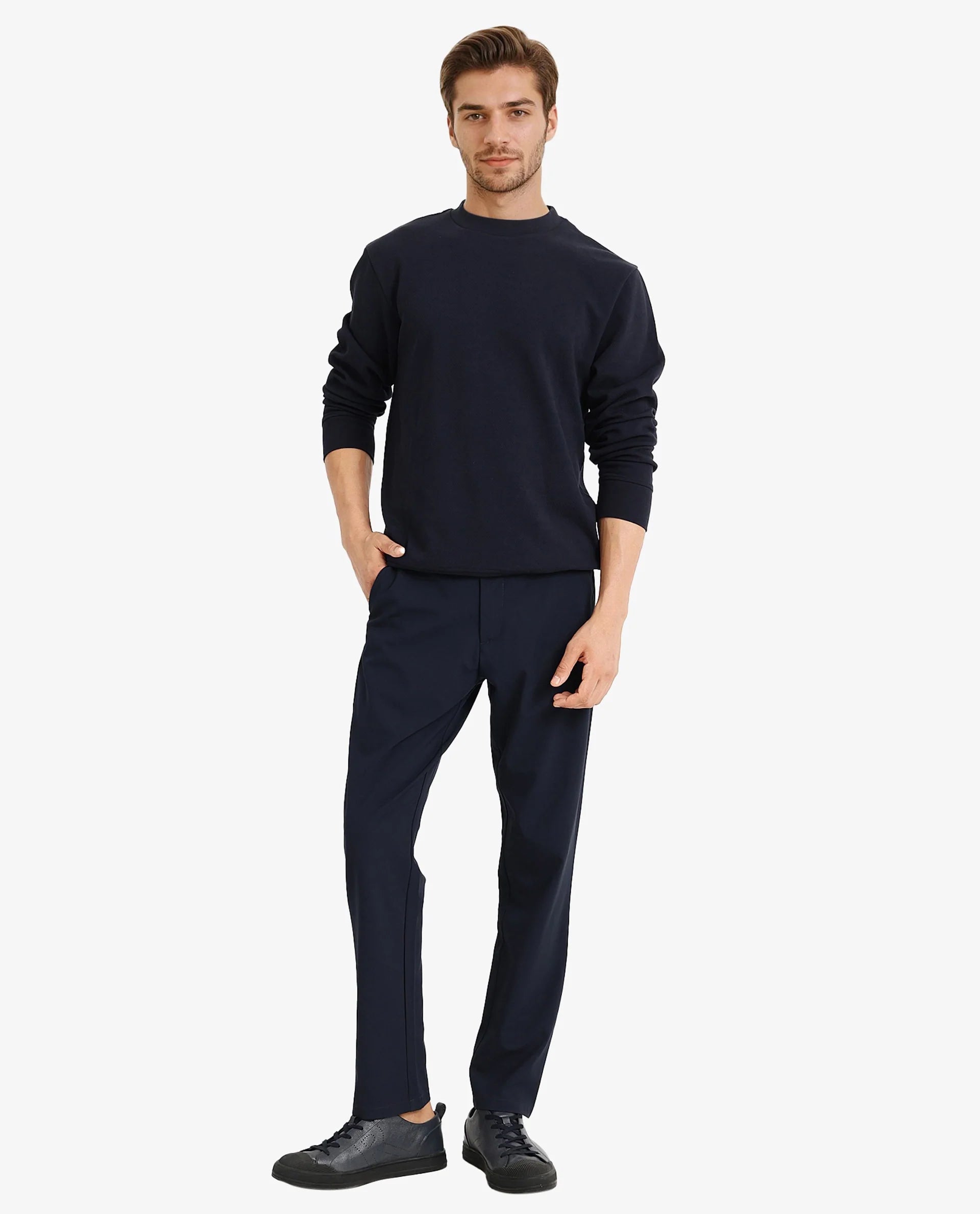 Rare Rabbit Men Foy Navy Cotton Fabric Full Sleeve Crew Neck Regular Fit Cavalry Twill Plain Sweatshirt