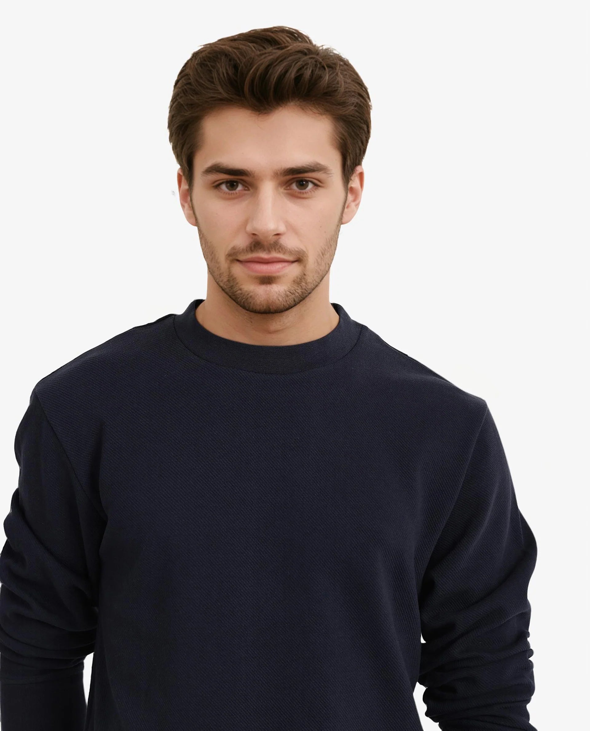 Rare Rabbit Men Foy Navy Cotton Fabric Full Sleeve Crew Neck Regular Fit Cavalry Twill Plain Sweatshirt