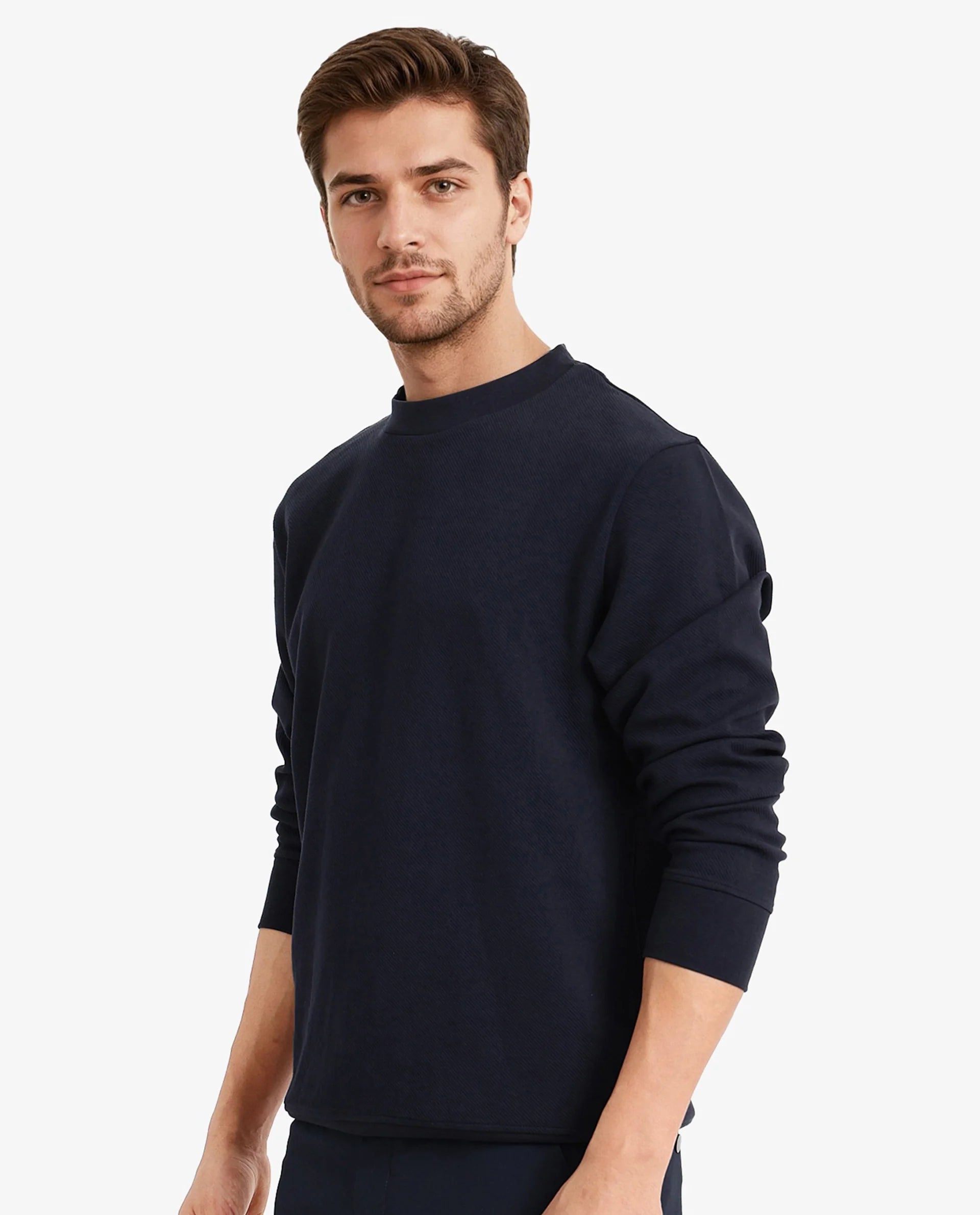 Rare Rabbit Men Foy Navy Cotton Fabric Full Sleeve Crew Neck Regular Fit Cavalry Twill Plain Sweatshirt