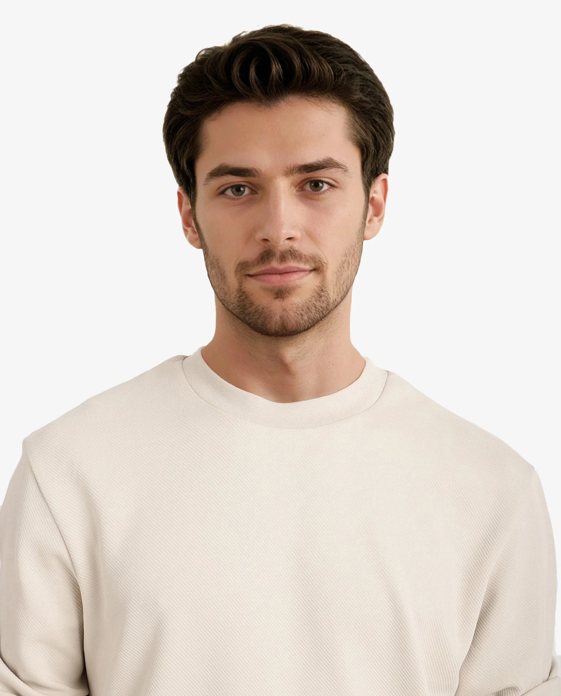 Rare Rabbit Men Foy Off White Cotton Fabric Full Sleeve Crew Neck Regular Fit Cavalry Twill Plain Sweatshirt