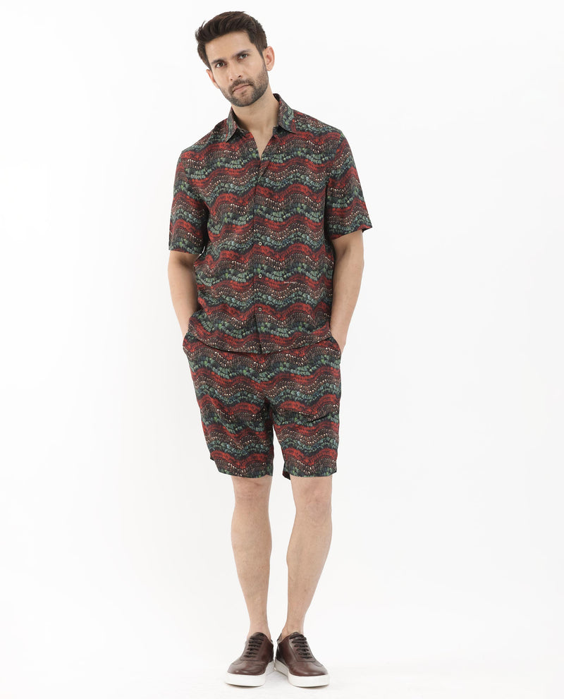Rare Rabbit Men's Fraks Brown Viscose Fabric Half Sleeves Tropical Print Shirt