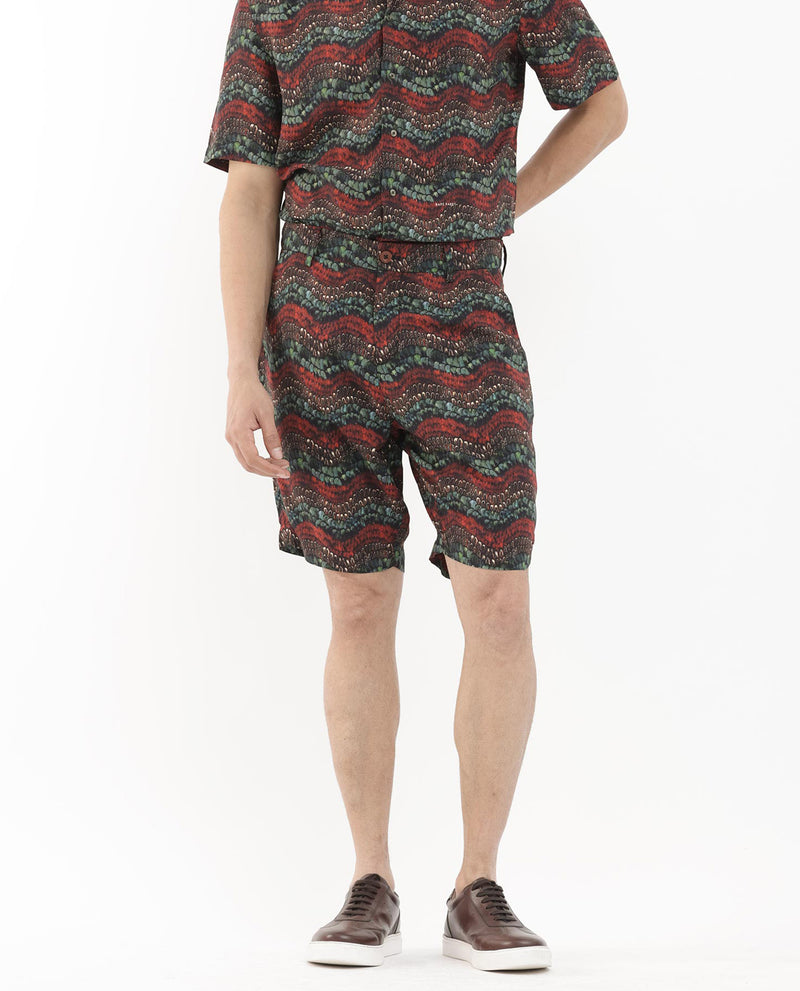 Rare Rabbit Men's Frakin Brown Viscose Fabric Knee Length Tropical Print Shorts