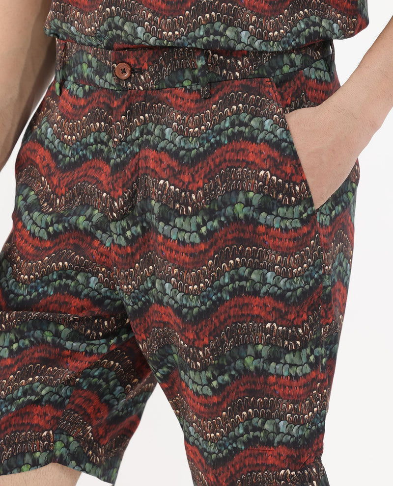 Rare Rabbit Men's Frakin Brown Viscose Fabric Knee Length Tropical Print Shorts