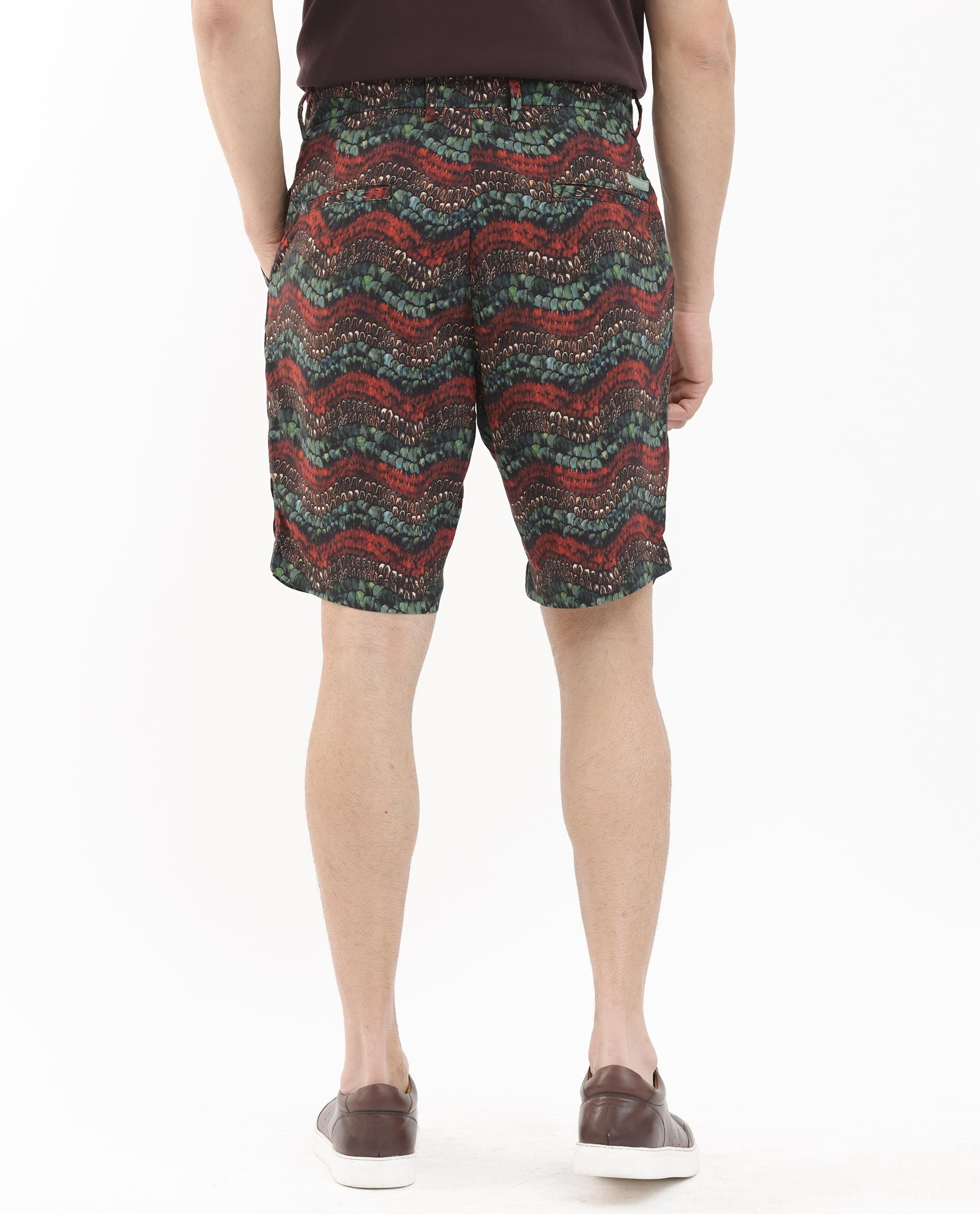 Rare Rabbit Men's Frakin Brown Viscose Fabric Knee Length Tropical Print Shorts