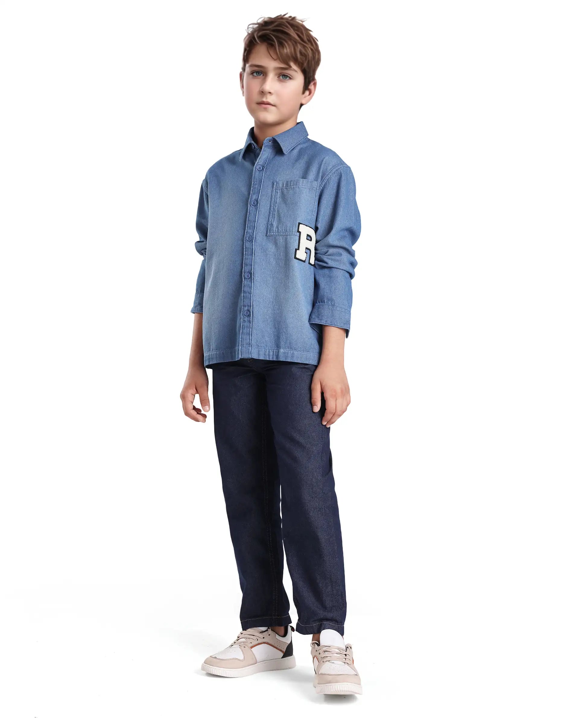 Rare Ones Kids Frero Blue Cotton Printed Button Closure Regular Fit Shirt