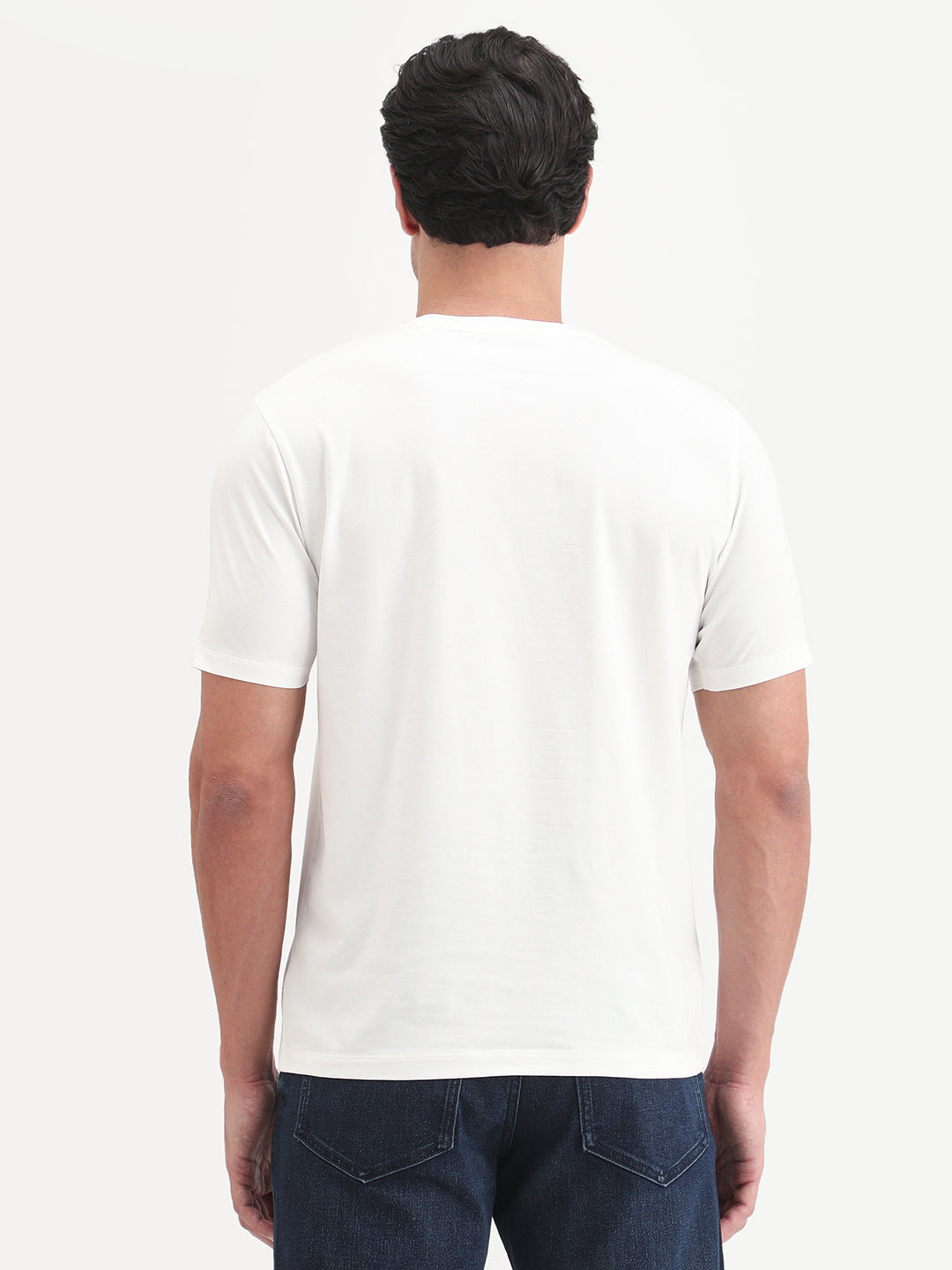 Rare Rabbit Men's Friend-2 Off White Cotton Blend Half Sleeve Crew Neck Regular Fit Graphic Print T-Shirt