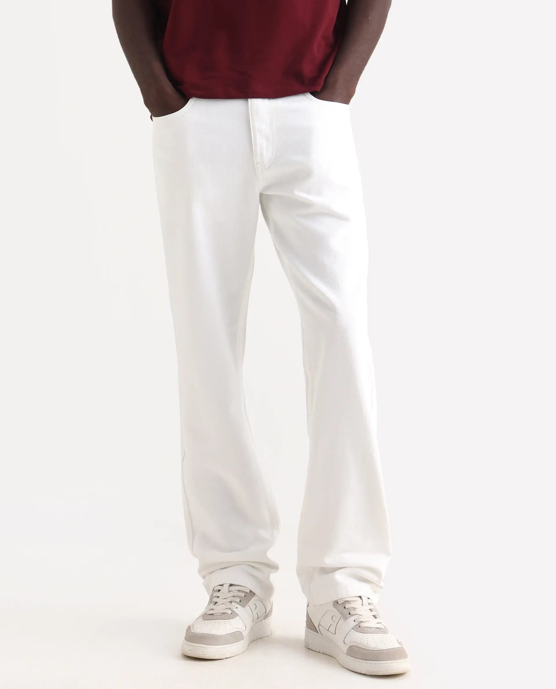 Rare Rabbit Men's Frost White Cotton Plain Morris Regular Fit Jeans