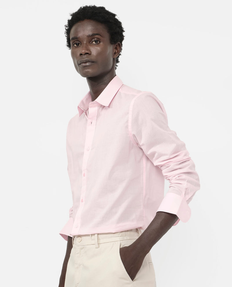 Rare Rabbit Men's Fullsleen Pastel Pink Cotton Fabric Full Sleeves Collared Neck Regular Fit Solid Shirt