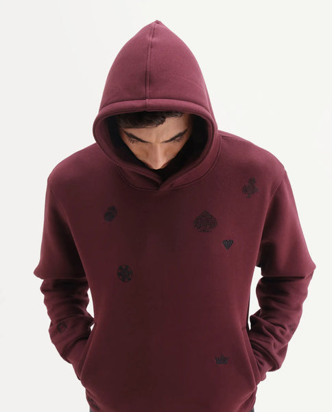 Rare Rabbit Gabbs Buy Gabbs - Dark Maroon Embroidered Hooded Sweatshirt| Rare Rabbit