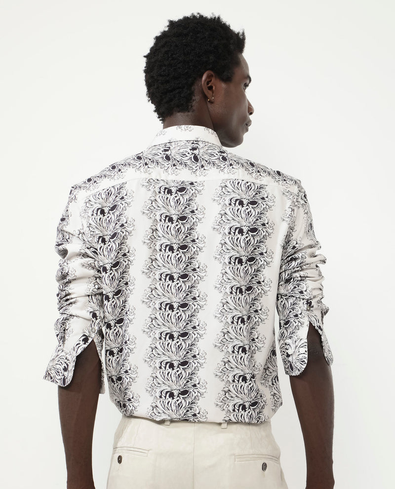 Rare Rabbit Men's Gasta LS Off White Viscose Fabric Full Sleeves Regular Fit Floral Geometric Print Shirt