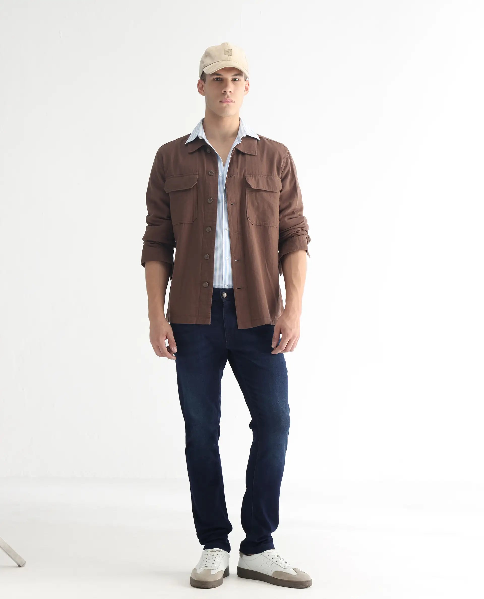 Rare Rabbit Men's Gaza Blue Cotton Plain Hawk Slim Fit Jeans