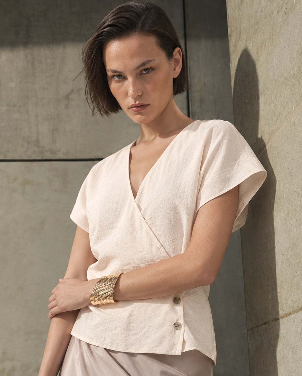Rareism Women's Gena Beige Viscose Blend Button Regular Fit Top