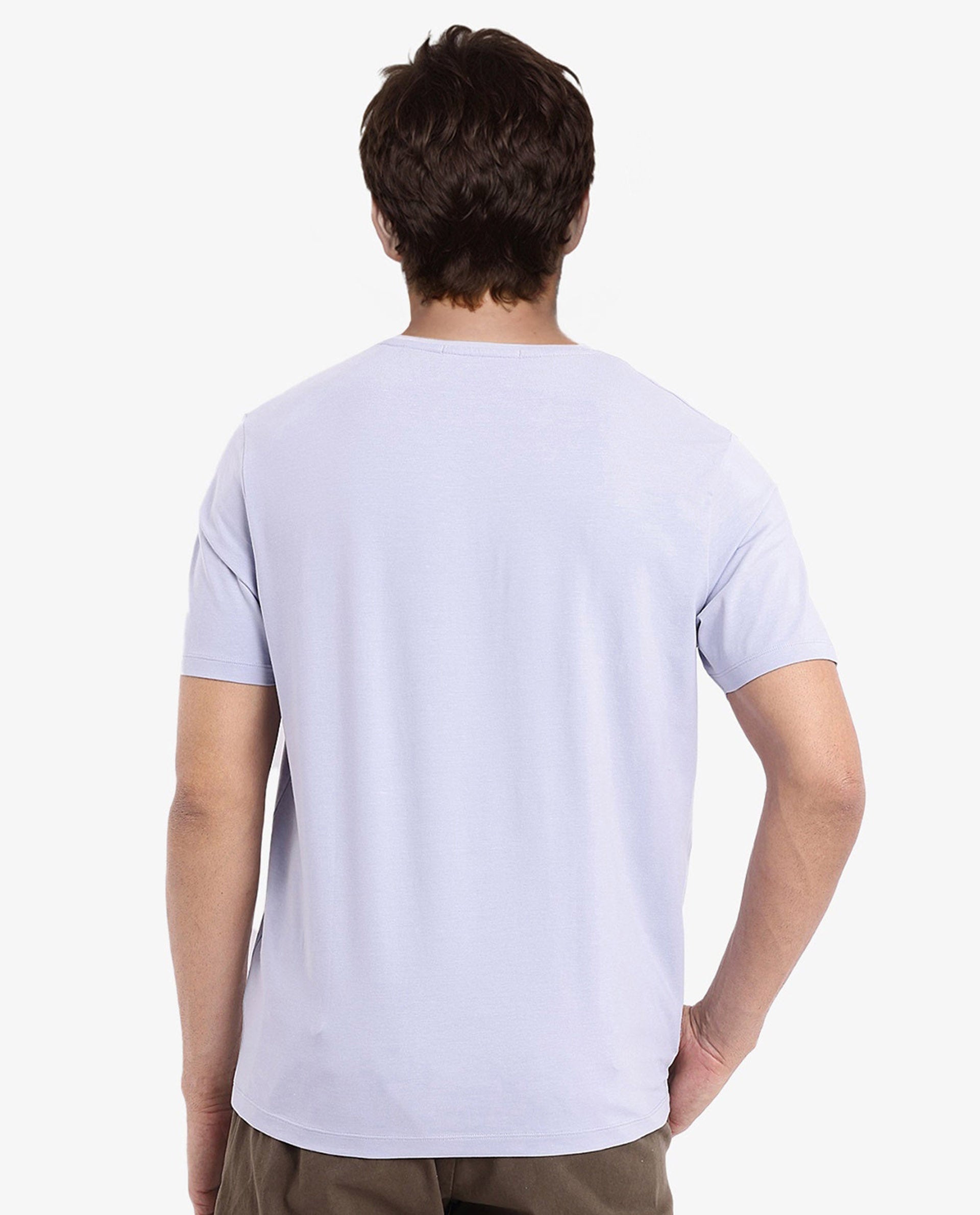 Rare Rabbit Men Gino Blue Cotton Lycra Fabric Short Sleeve Crew Neck Graphic Print T-Shirt