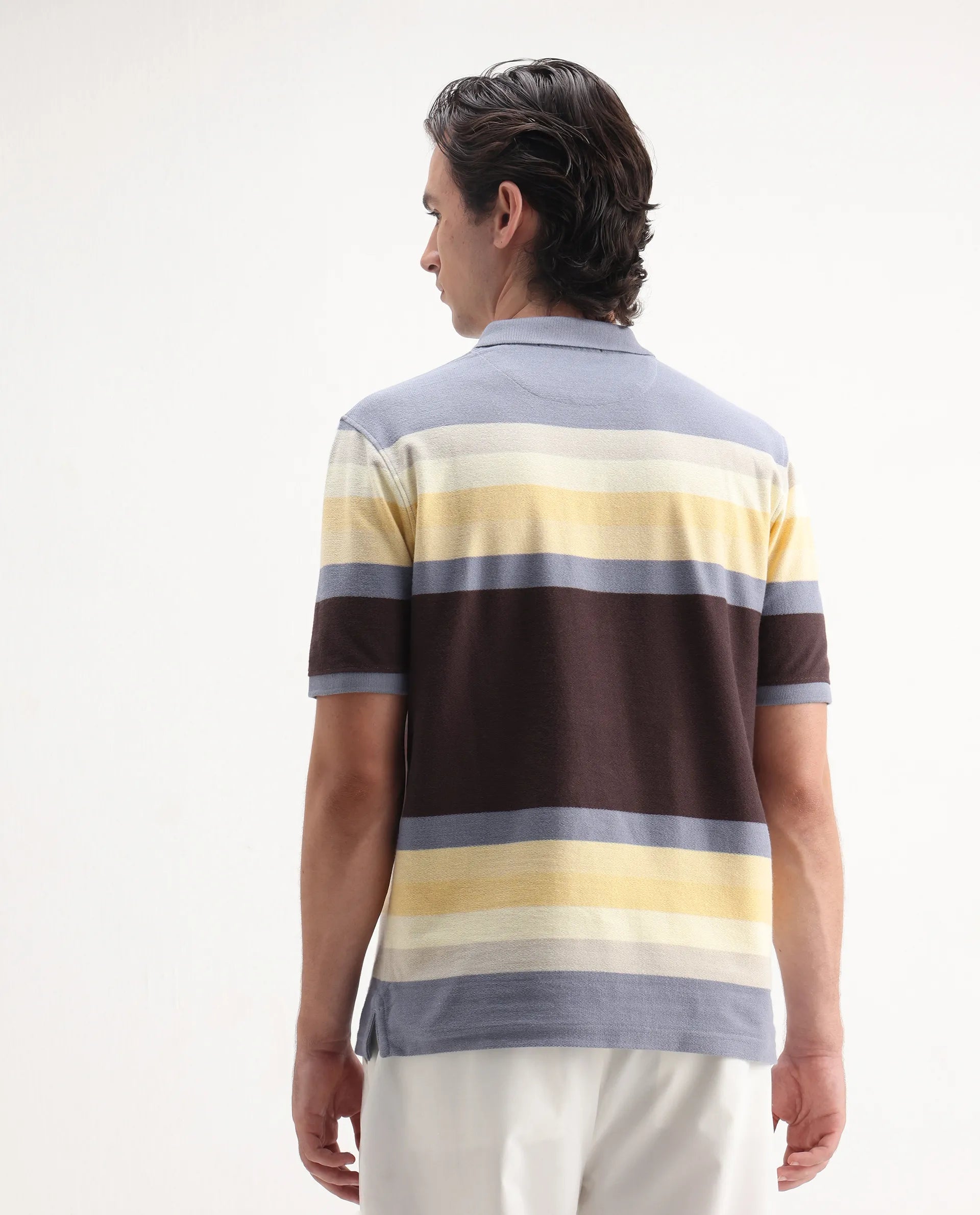 Rare Rabbit Men's Glasglow Purple Cotton Striped Print Regular Fit Half Sleeve Polo