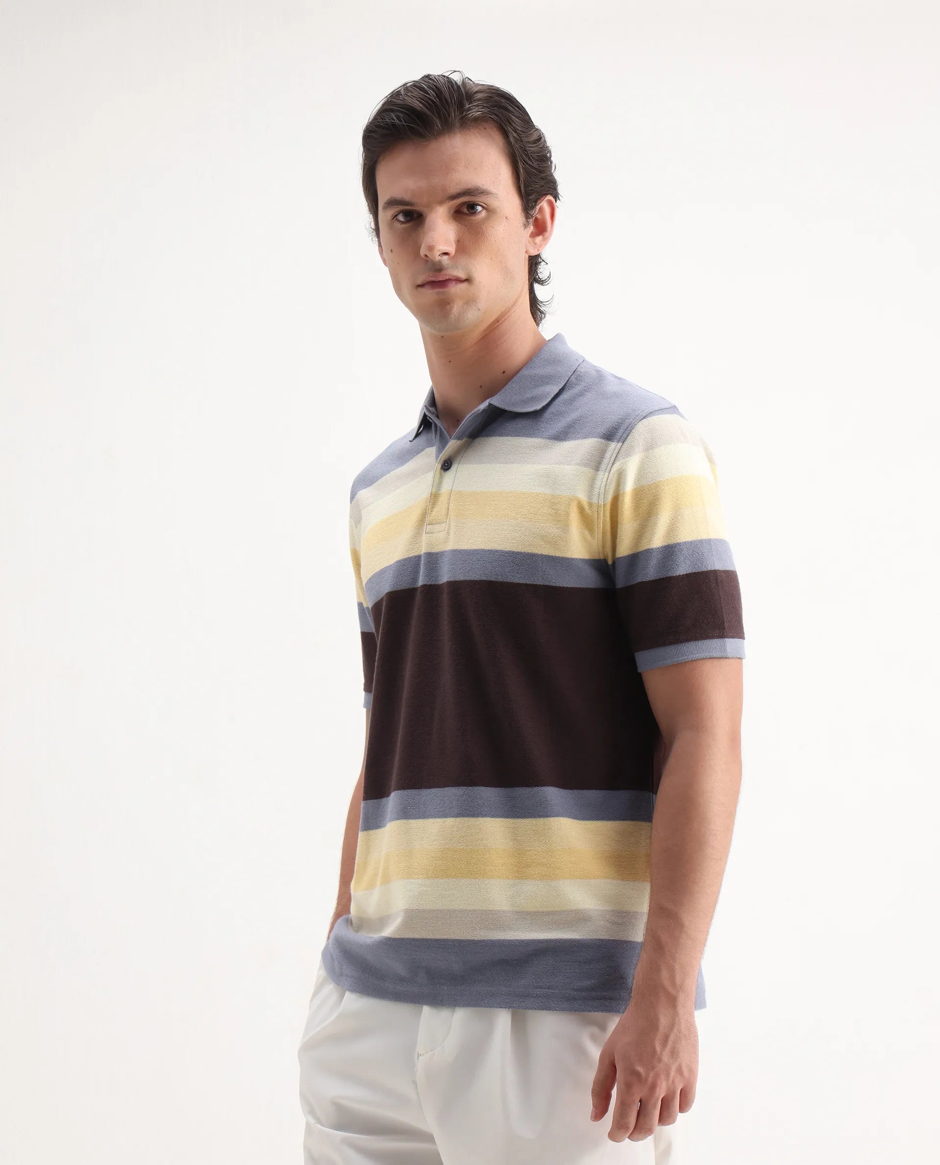 Rare Rabbit Men's Glasglow Purple Cotton Striped Print Regular Fit Half Sleeve Polo