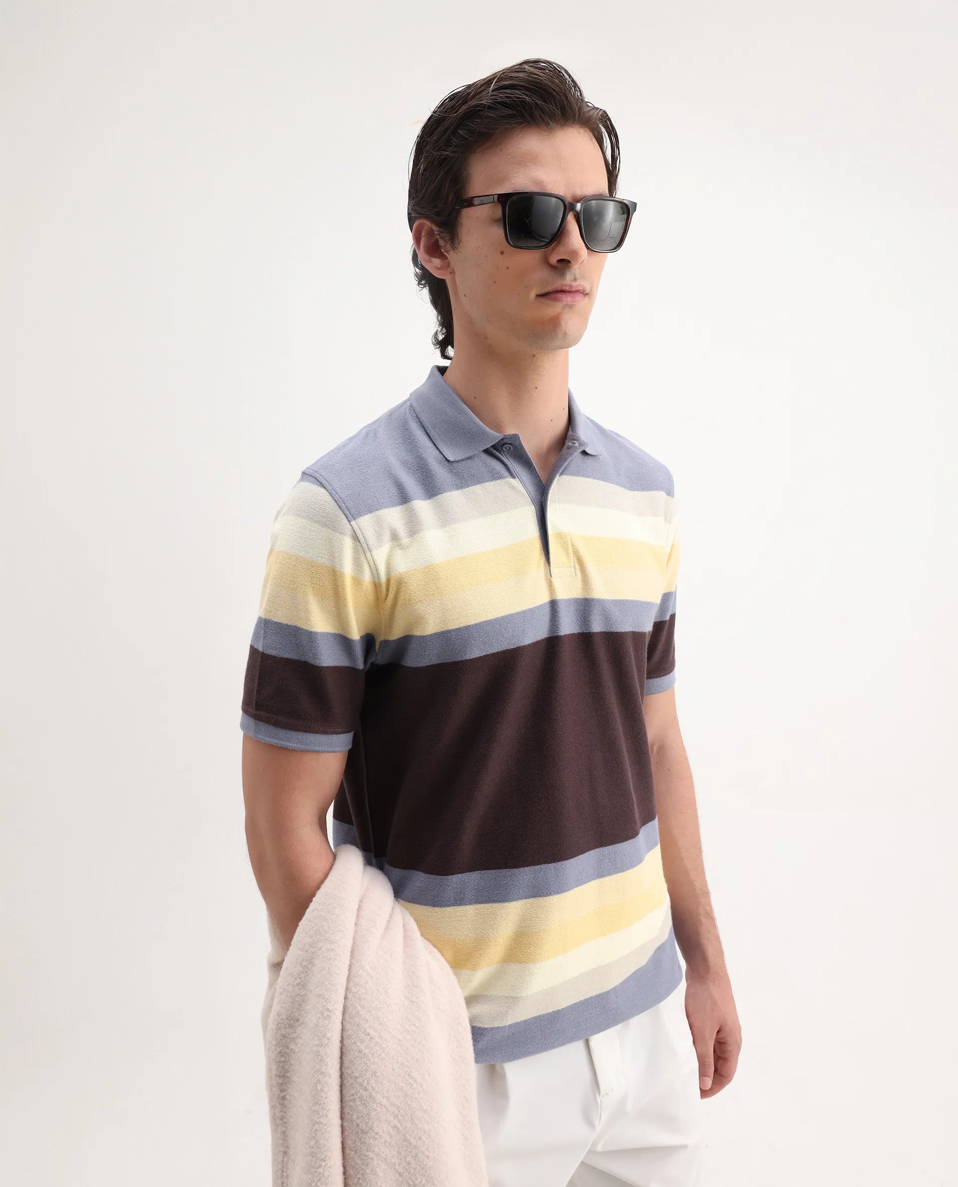 Rare Rabbit Men's Glasglow Purple Cotton Striped Print Regular Fit Half Sleeve Polo