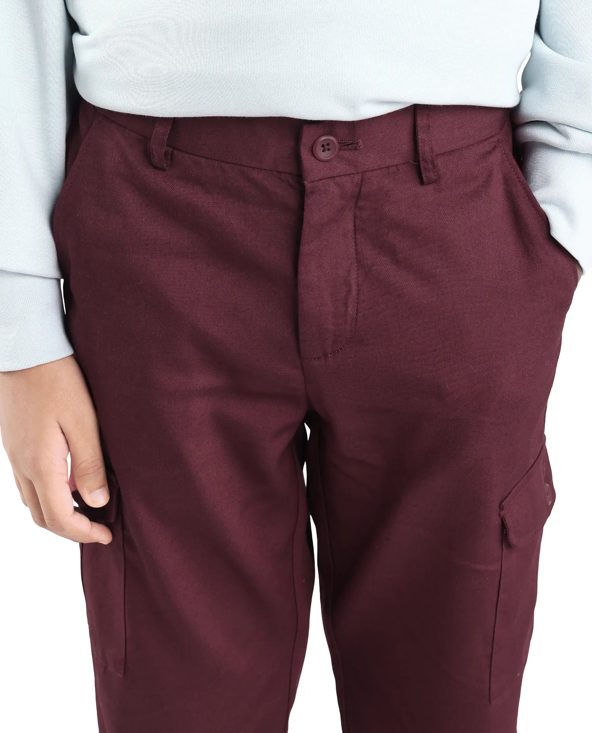 Rare Ones Kids Glin-B Maroon Lyocell Blend Solid Button Closure Regular Fit Trouser